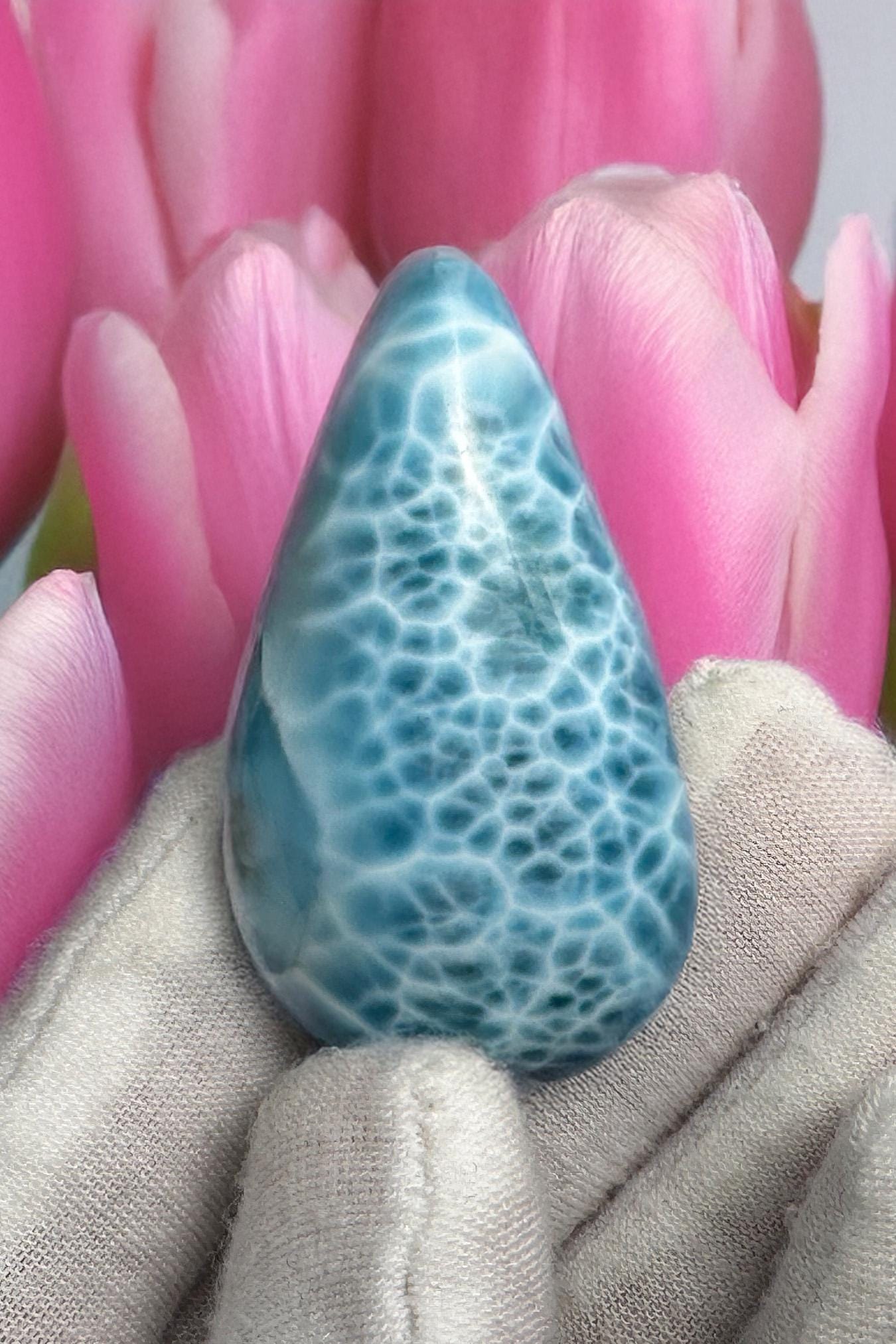 Natural Large Larimar Cabochon for Jewelry Making - Unique Blue Gemstone for Wire Wrapping, Pendant Crafting, or