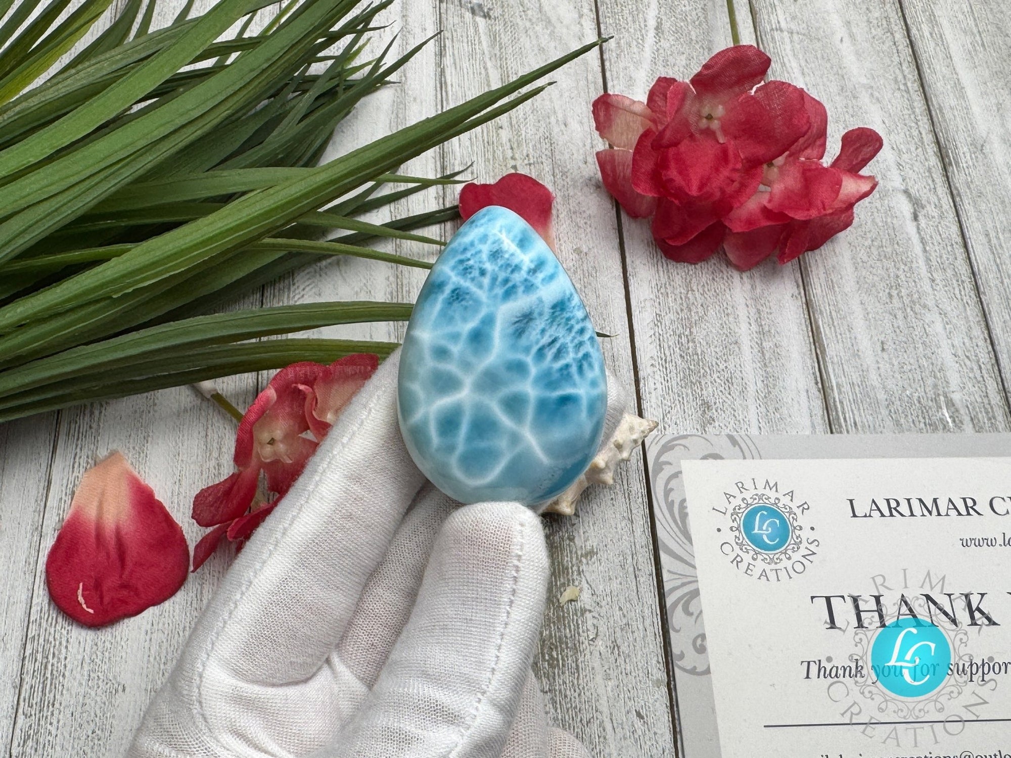 Larimar Cabochon, Large Teardrop specimen, Top quality AAAA - Larimar Creations