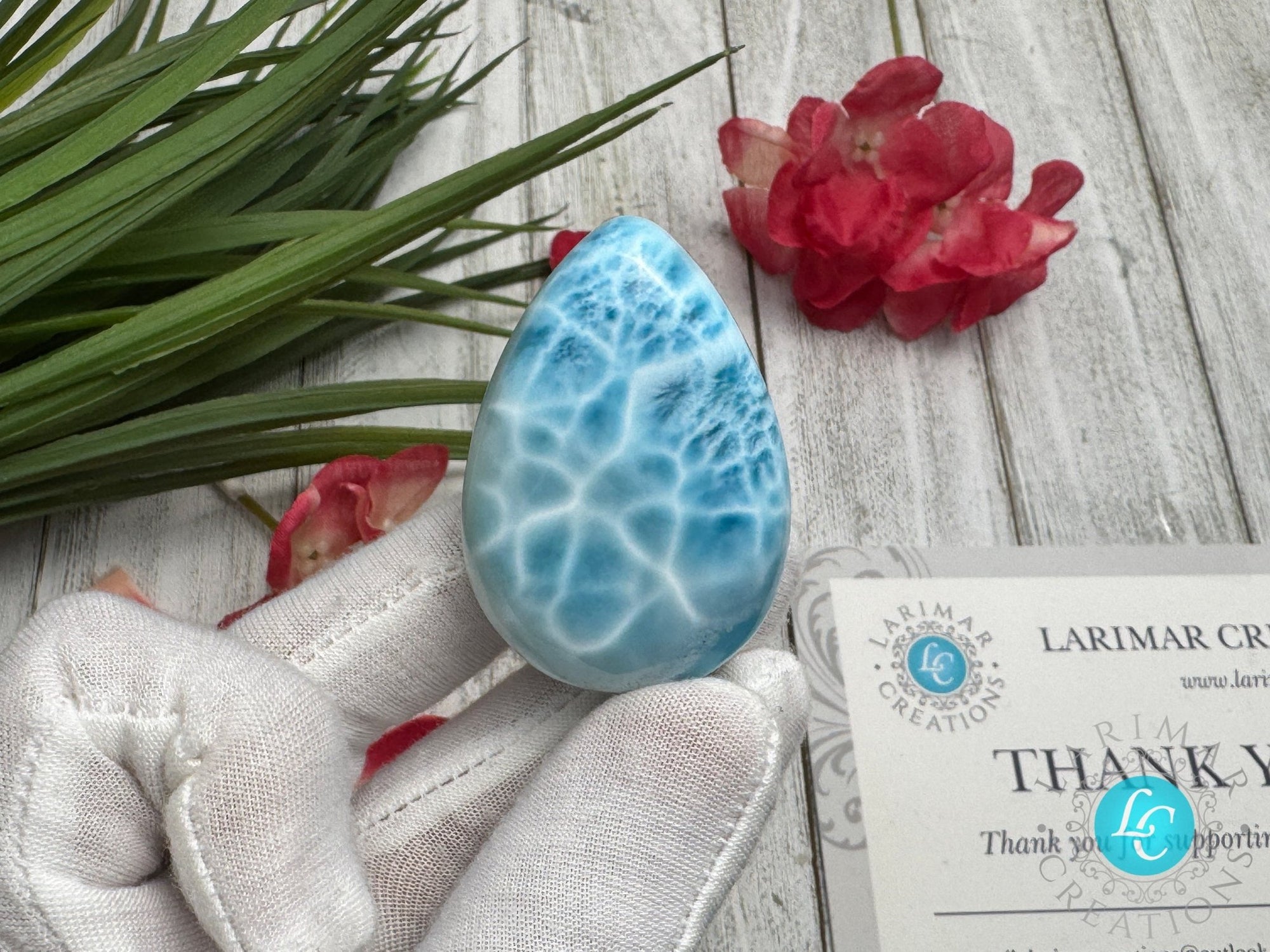 Larimar Cabochon, Large Teardrop specimen, Top quality AAAA - Larimar Creations