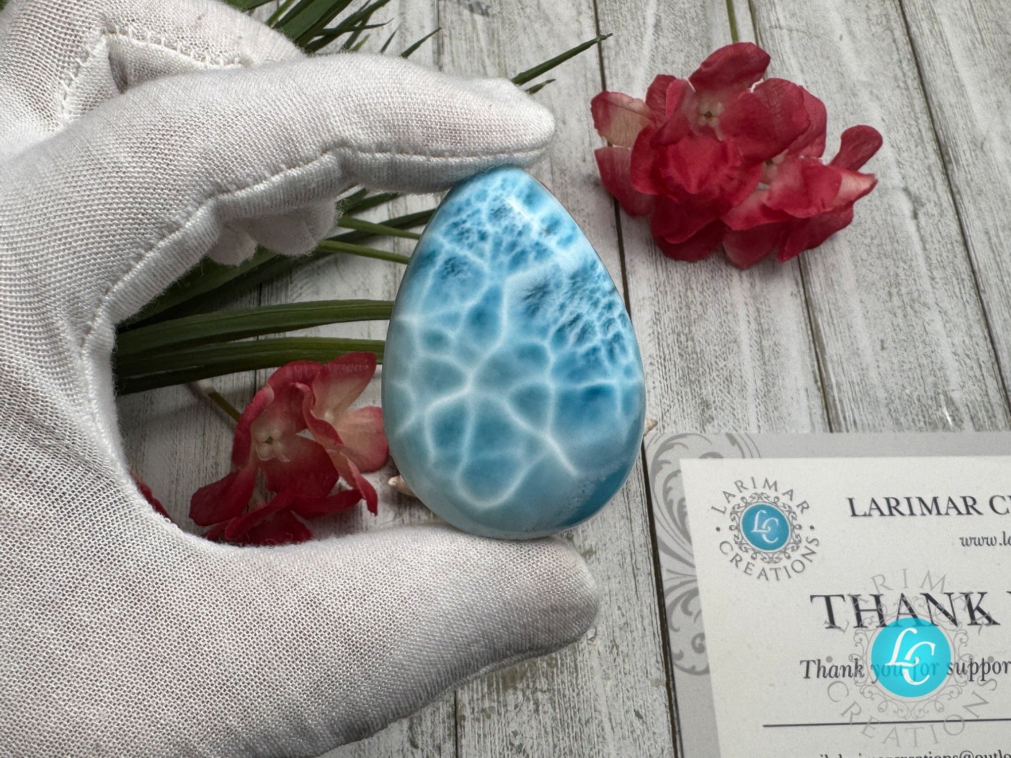 Larimar Cabochon, Large Teardrop specimen, Top quality AAAA - Larimar Creations