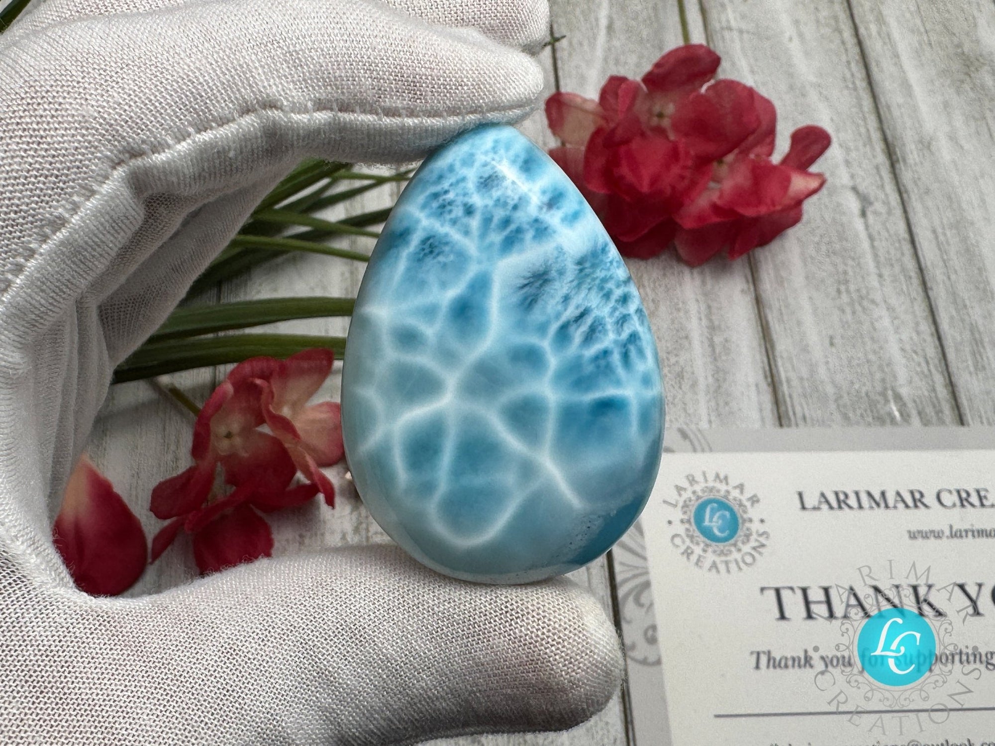 Larimar Cabochon, Large Teardrop specimen, Top quality AAAA - Larimar Creations
