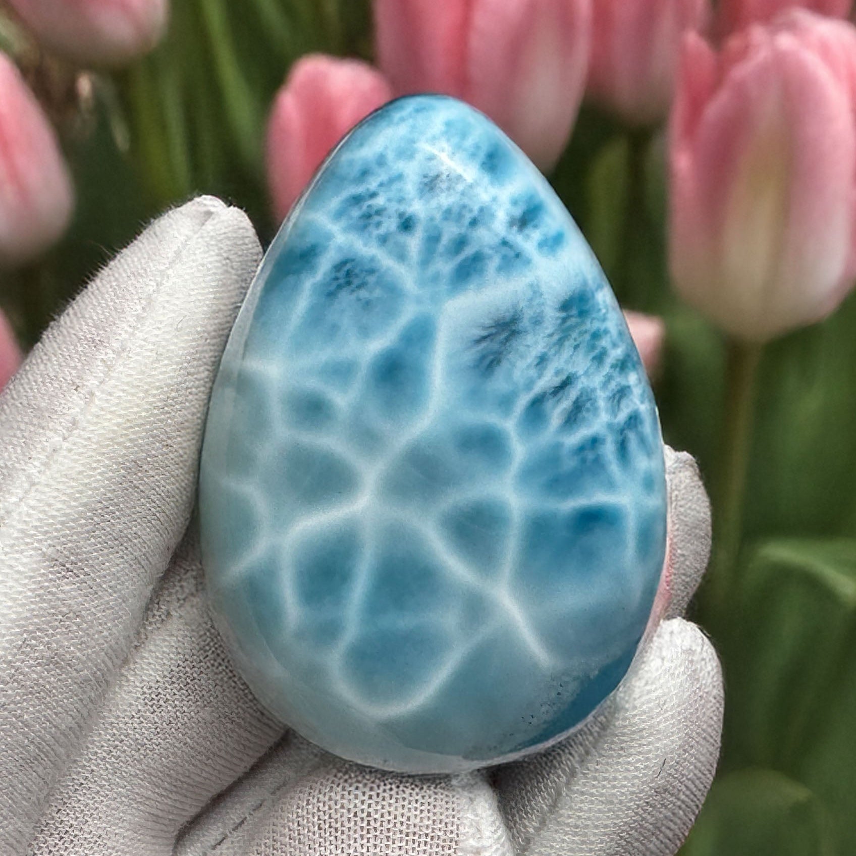 Larimar Cabochon, Large Teardrop specimen, Top quality AAAA - Larimar Creations