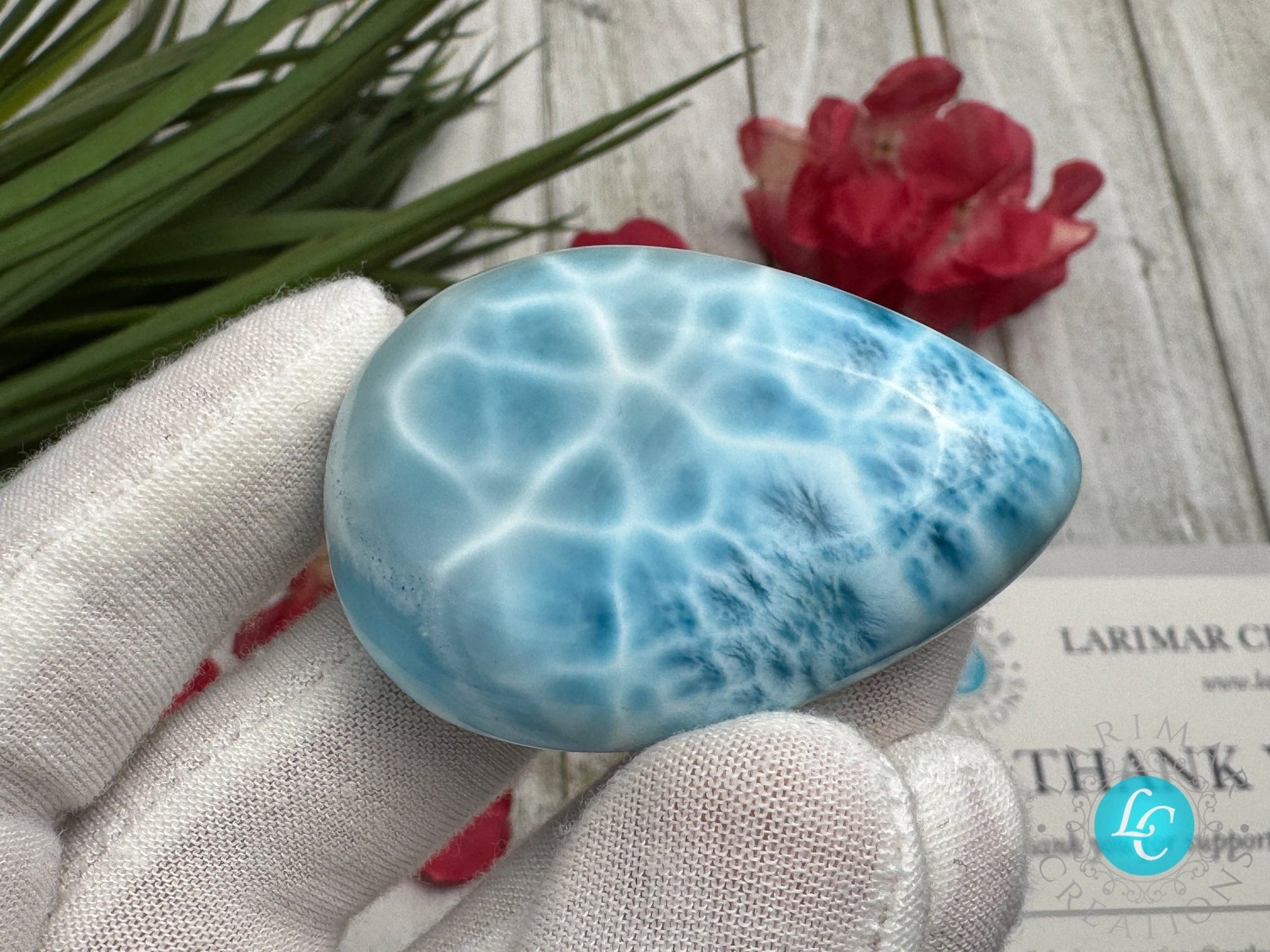 Larimar Cabochon, Large Teardrop specimen, Top quality AAAA - Larimar Creations