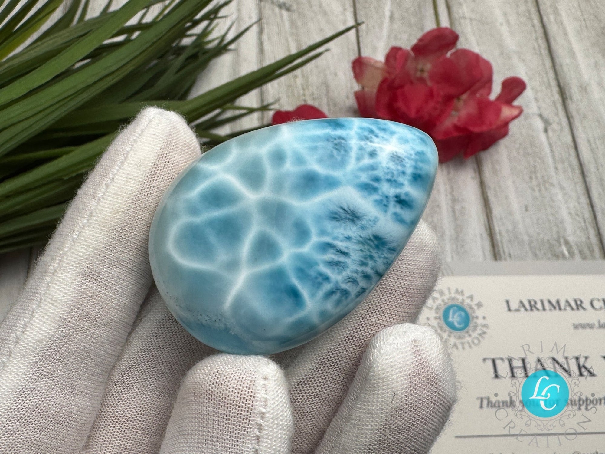 Larimar Cabochon, Large Teardrop specimen, Top quality AAAA - Larimar Creations