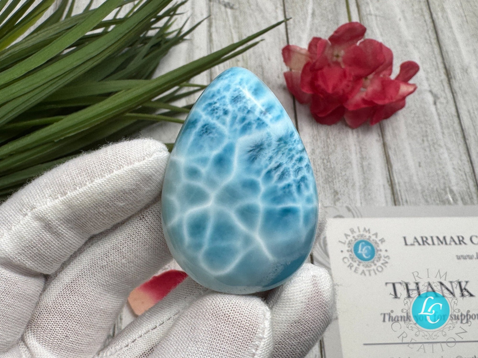 Larimar Cabochon, Large Teardrop specimen, Top quality AAAA - Larimar Creations