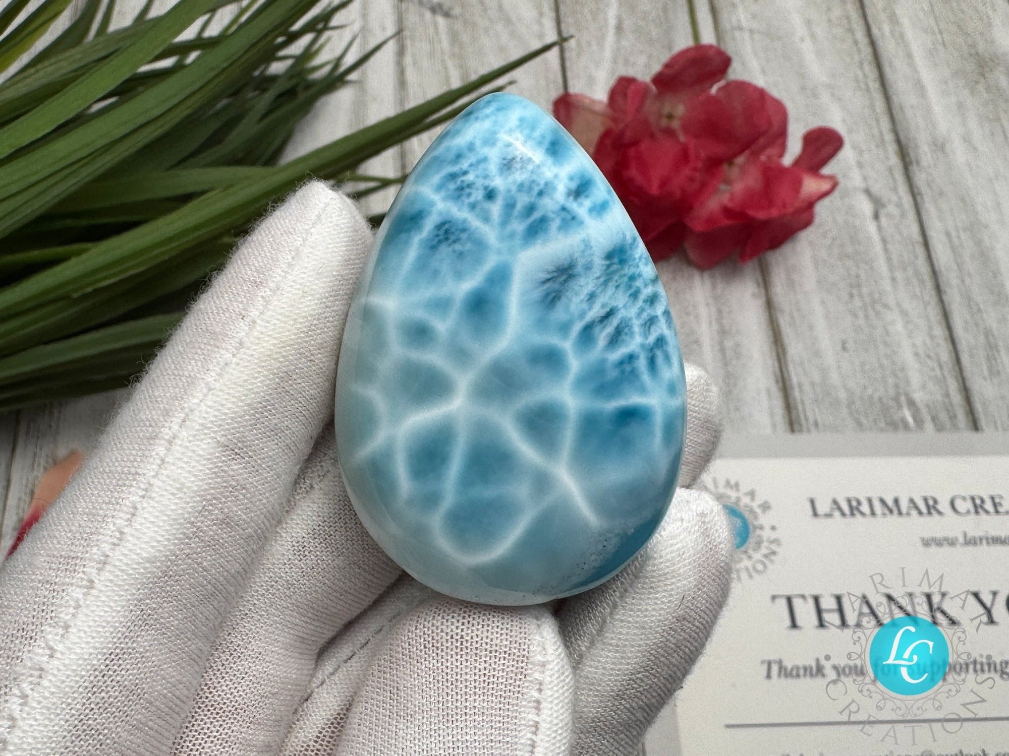 Larimar Cabochon, Large Teardrop specimen, Top quality AAAA - Larimar Creations