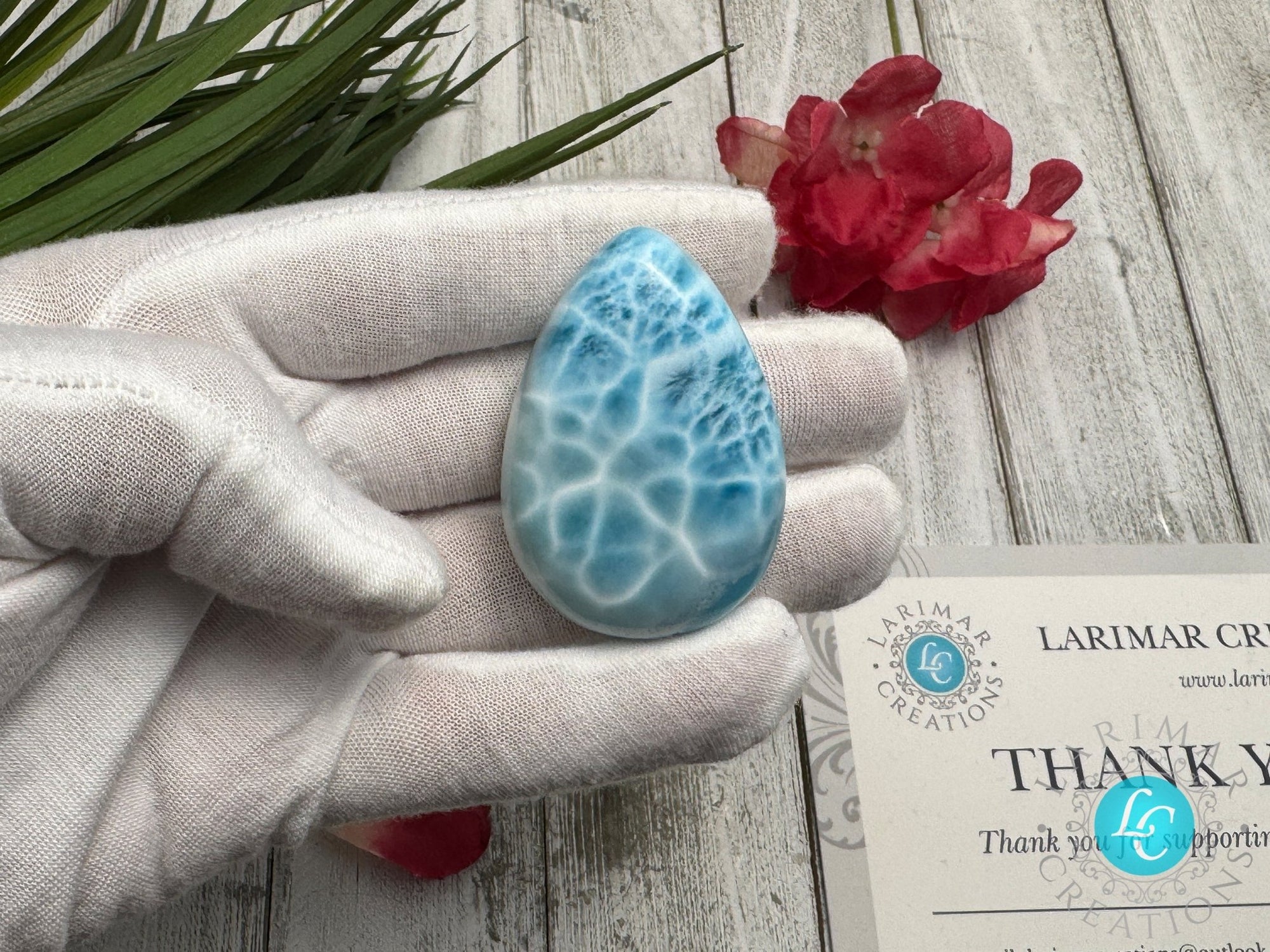 Larimar Cabochon, Large Teardrop specimen, Top quality AAAA - Larimar Creations