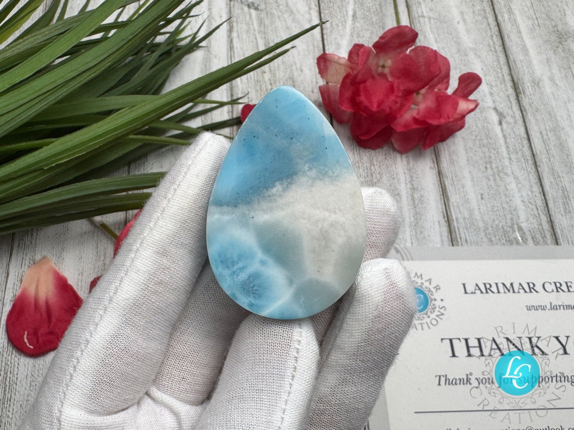 Larimar Cabochon, Large Teardrop specimen, Top quality AAAA - Larimar Creations