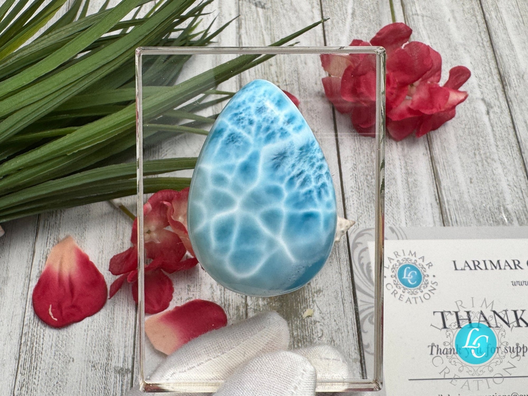 Larimar Cabochon, Large Teardrop specimen, Top quality AAAA - Larimar Creations