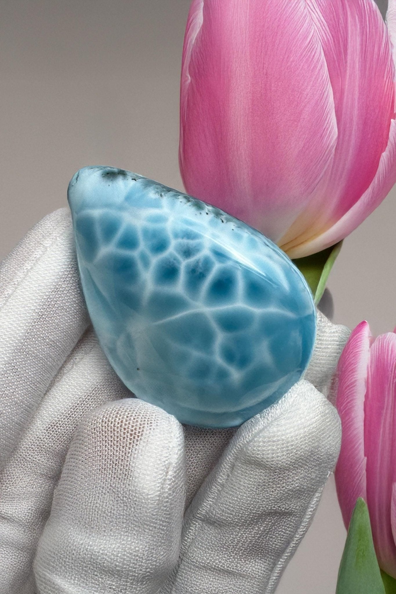 Larimar Cabochon Teardrop Gemstone, Collector's specimen Larimar - Larimar Creations