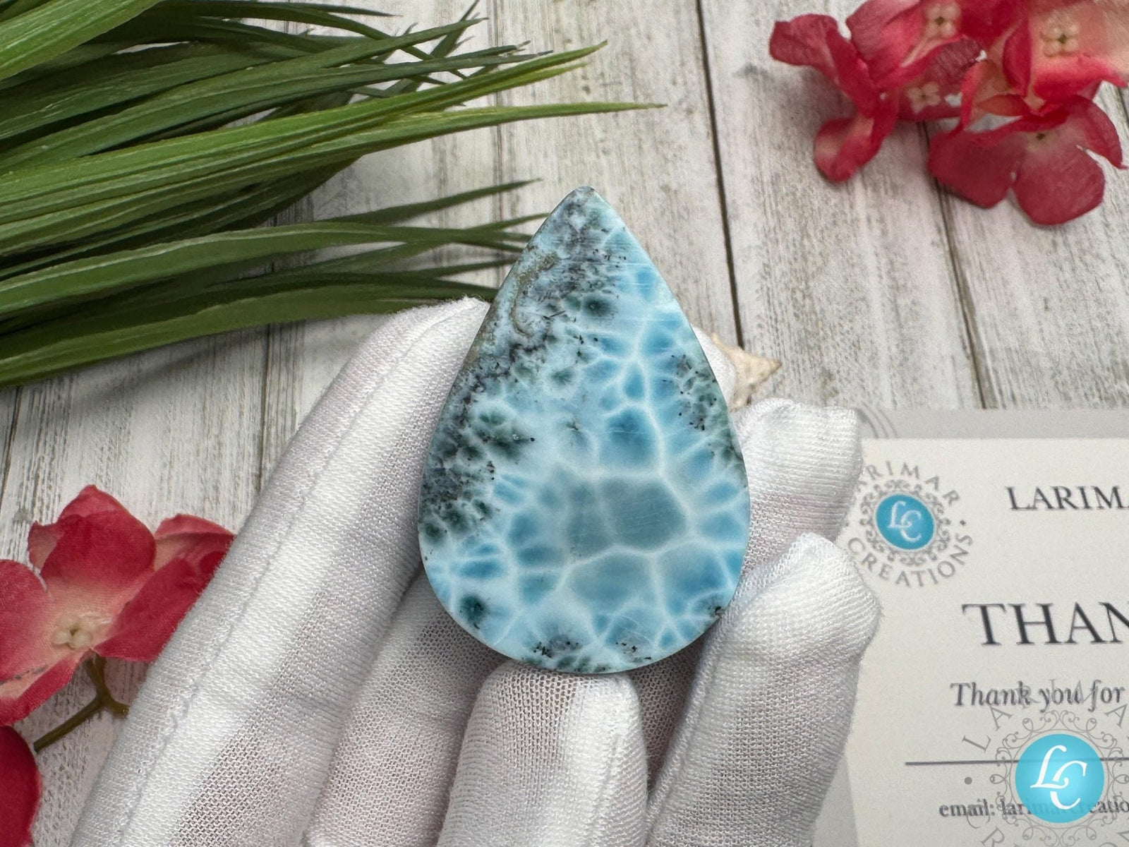 Larimar Cabochon Teardrop Gemstone, Collector's specimen Larimar - Larimar Creations