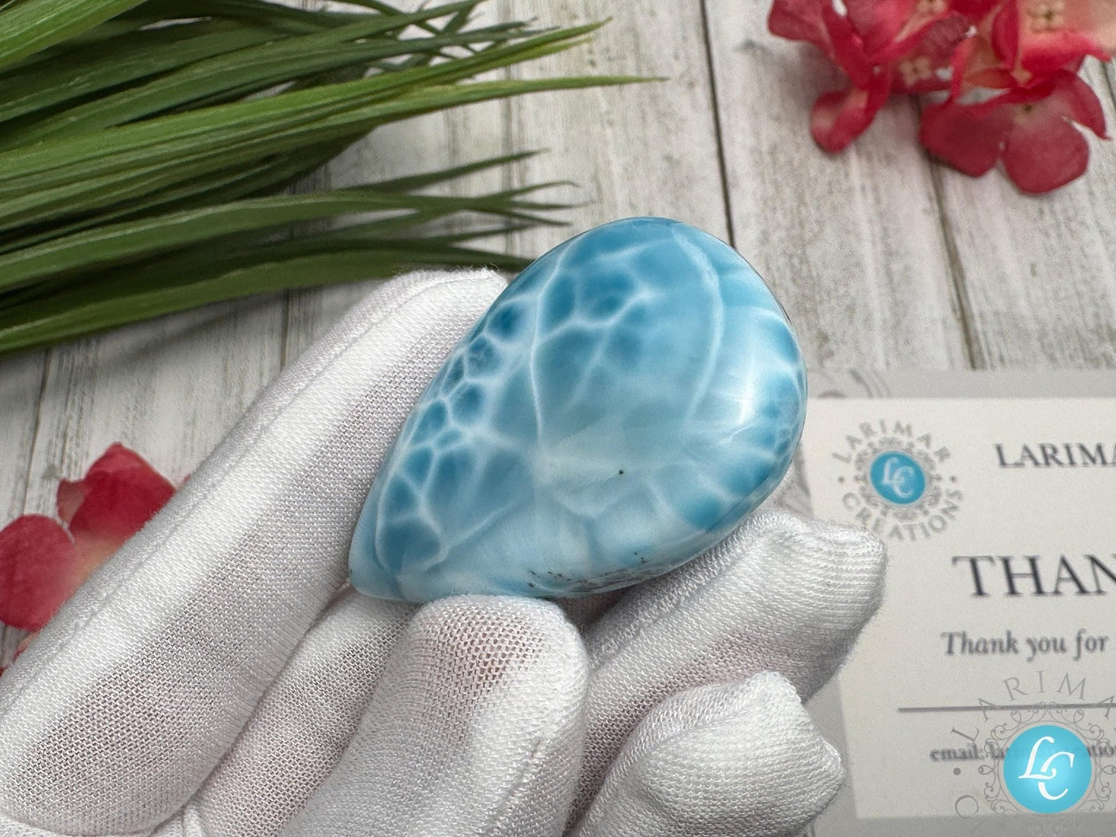 Larimar Cabochon Teardrop Gemstone, Collector's specimen Larimar - Larimar Creations