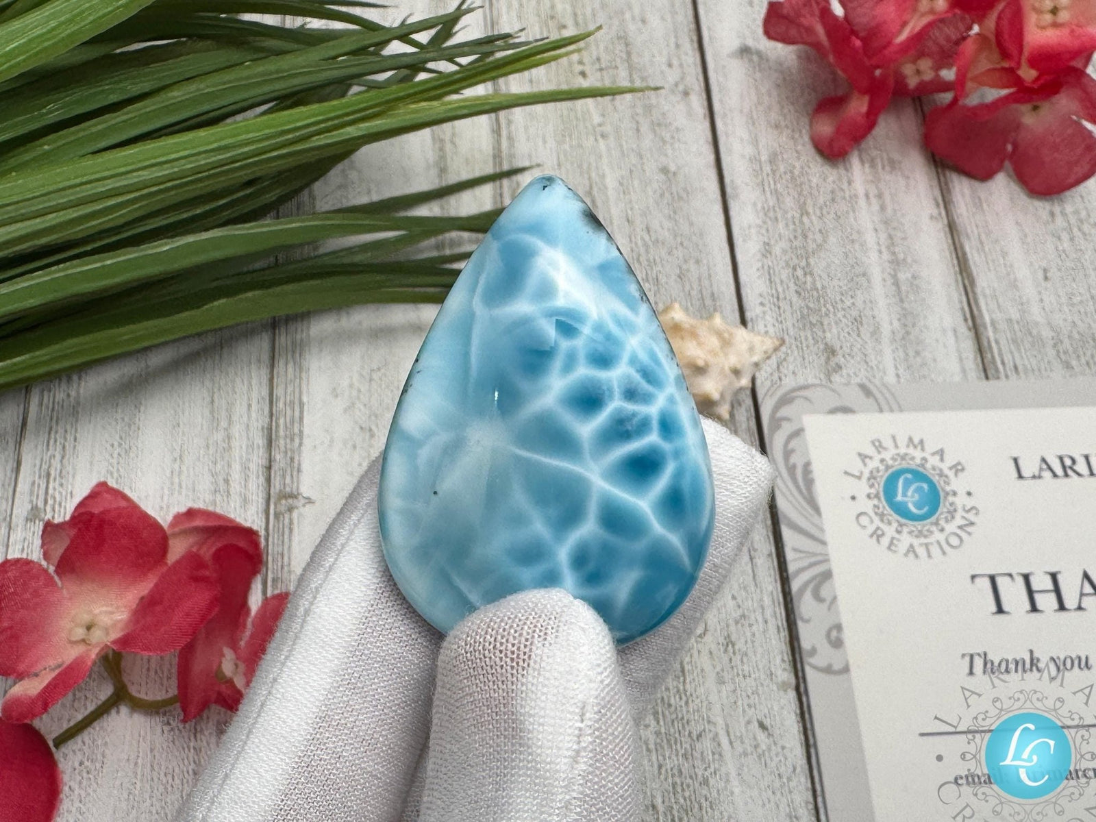 Larimar Cabochon Teardrop Gemstone, Collector's specimen Larimar - Larimar Creations