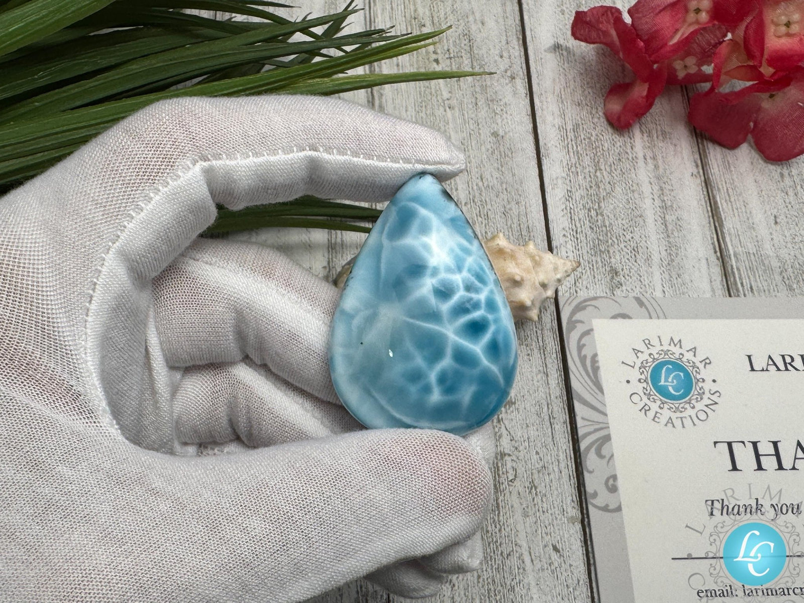 Larimar Cabochon Teardrop Gemstone, Collector's specimen Larimar - Larimar Creations