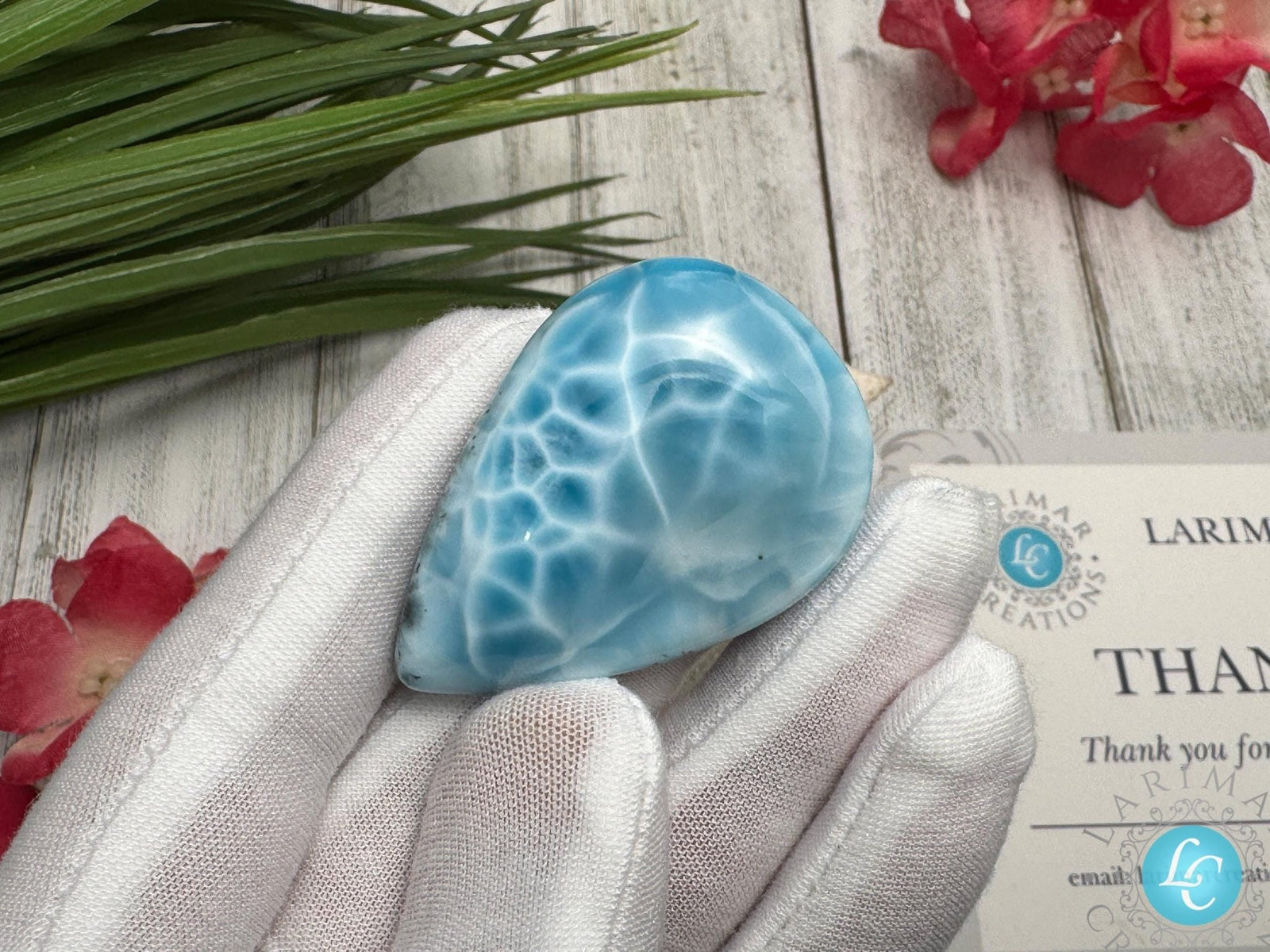 Larimar Cabochon Teardrop Gemstone, Collector's specimen Larimar - Larimar Creations