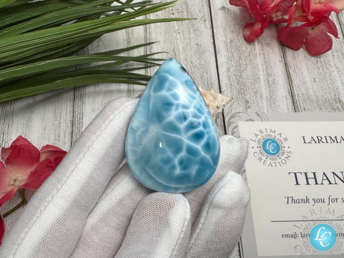 Larimar Cabochon Teardrop Gemstone, Collector's specimen Larimar - Larimar Creations