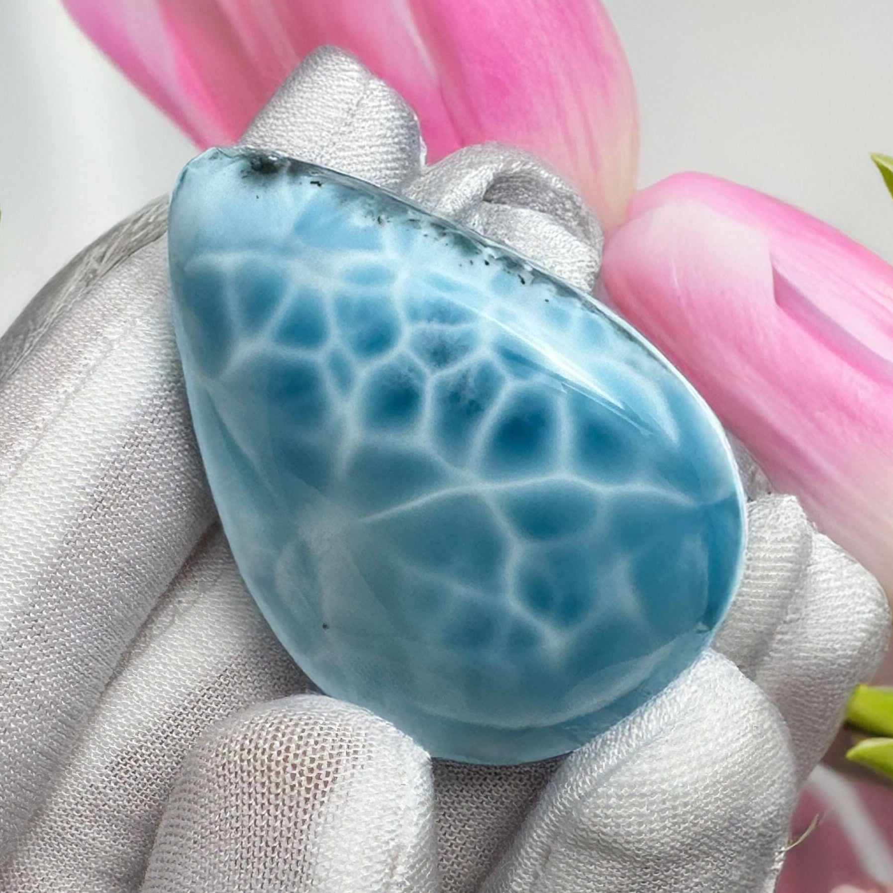 Larimar Cabochon Teardrop Gemstone, Collector's specimen Larimar - Larimar Creations