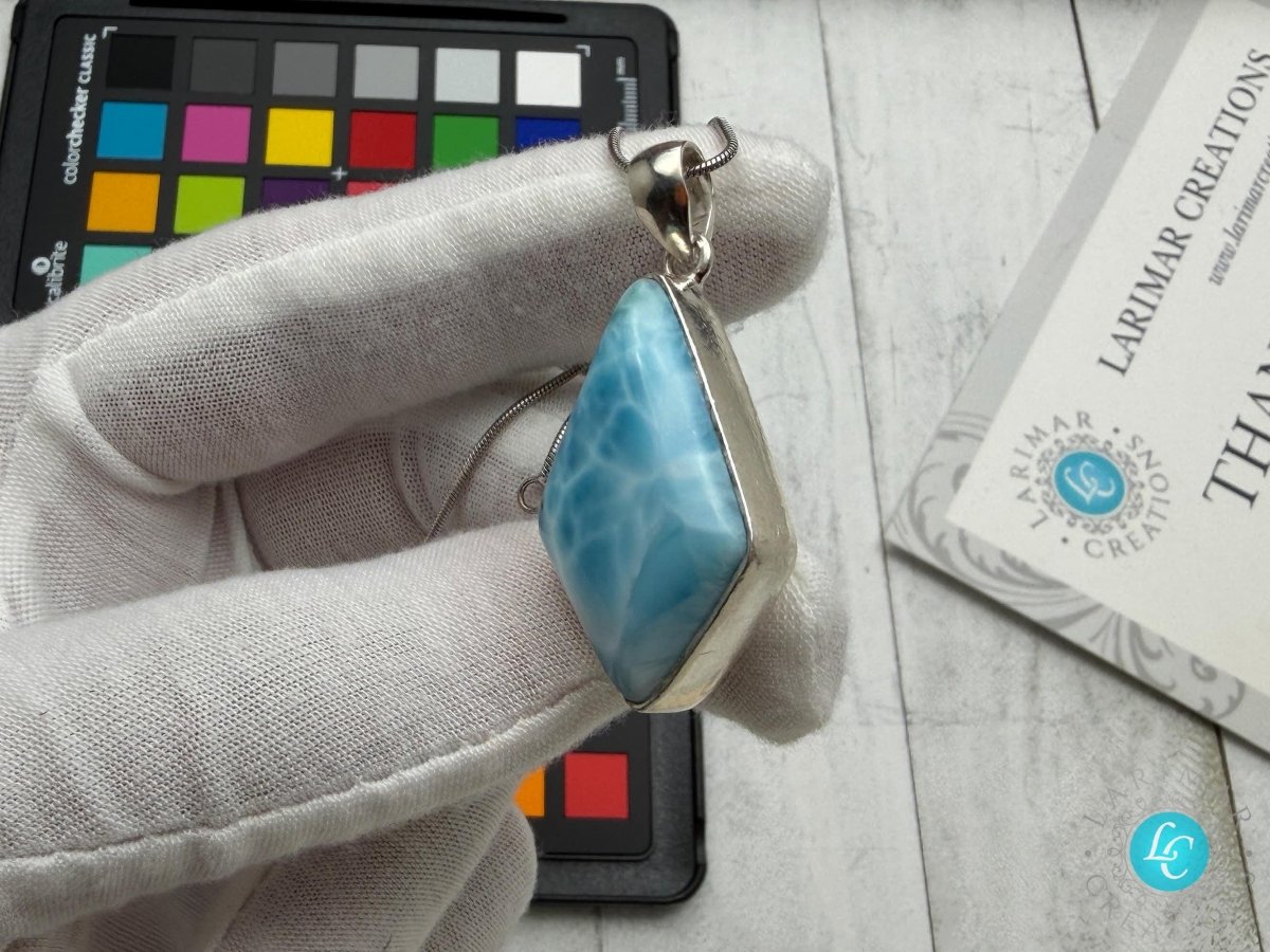Larimar diamond shape Pendant Necklace - Larimar Creations