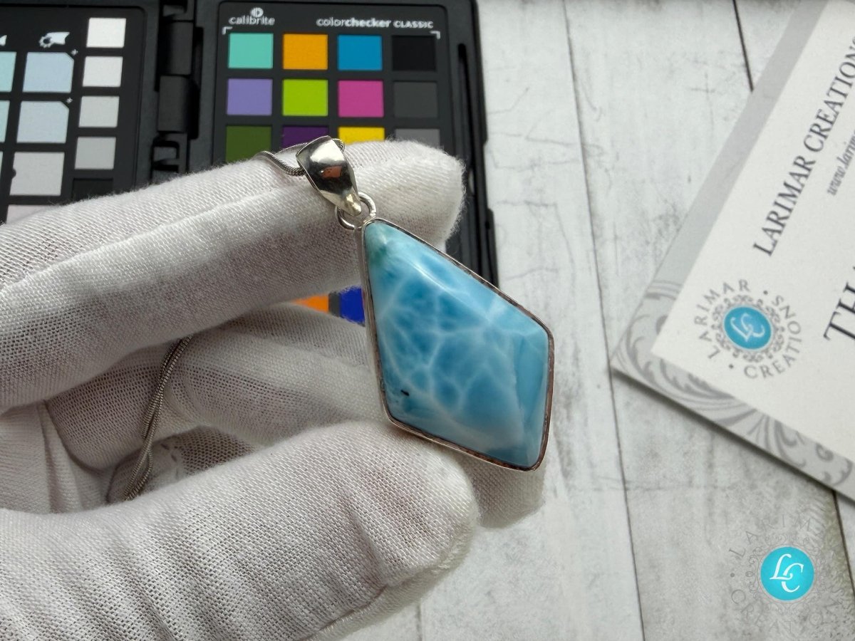 Larimar diamond shape Pendant Necklace - Larimar Creations