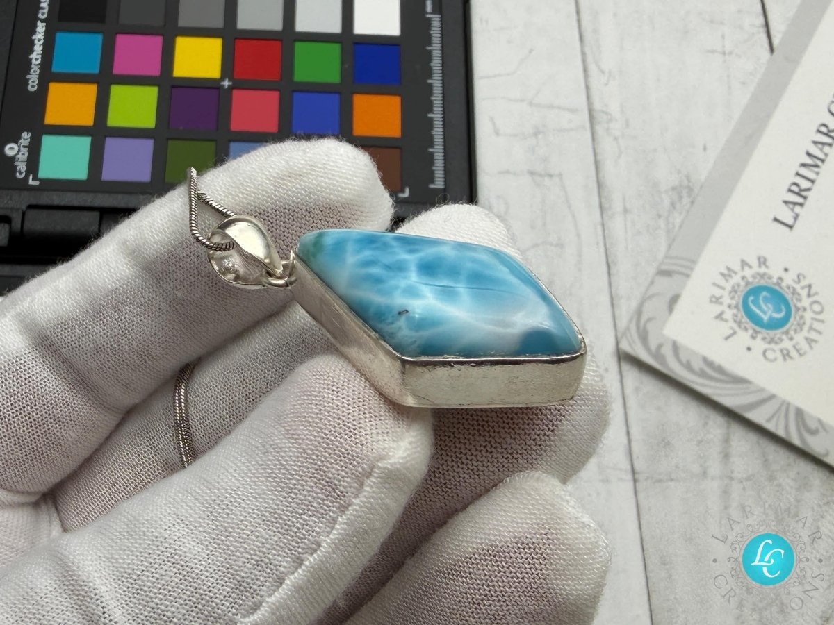 Larimar diamond shape Pendant Necklace - Larimar Creations