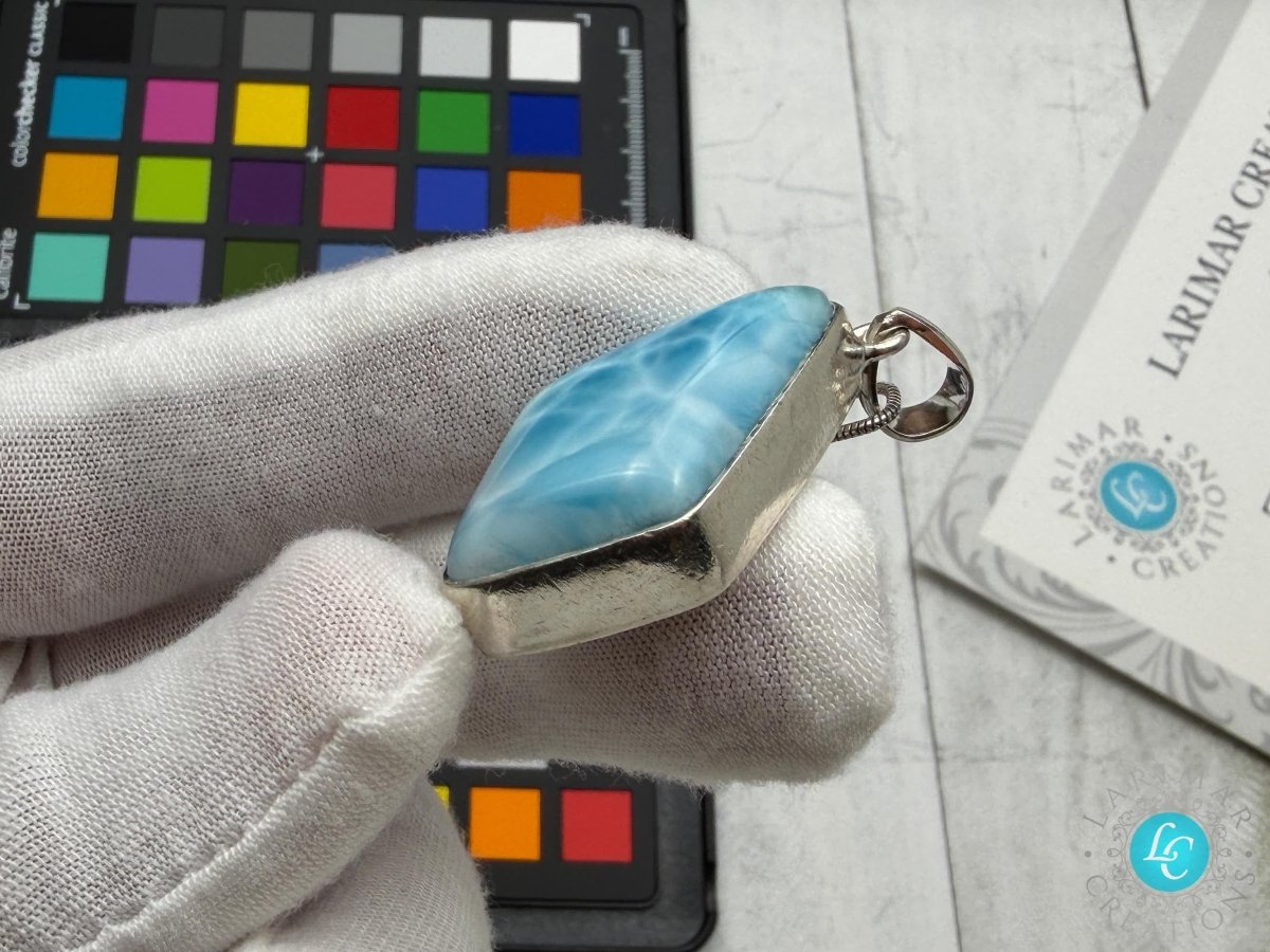 Larimar diamond shape Pendant Necklace - Larimar Creations