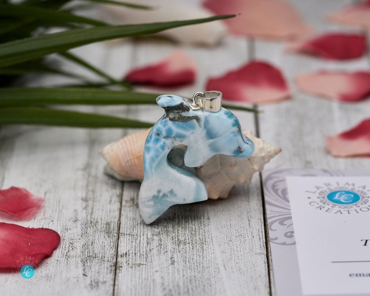 Larimar Dolphin Pendant Necklace, Sterling Jewelry - Larimar Creations