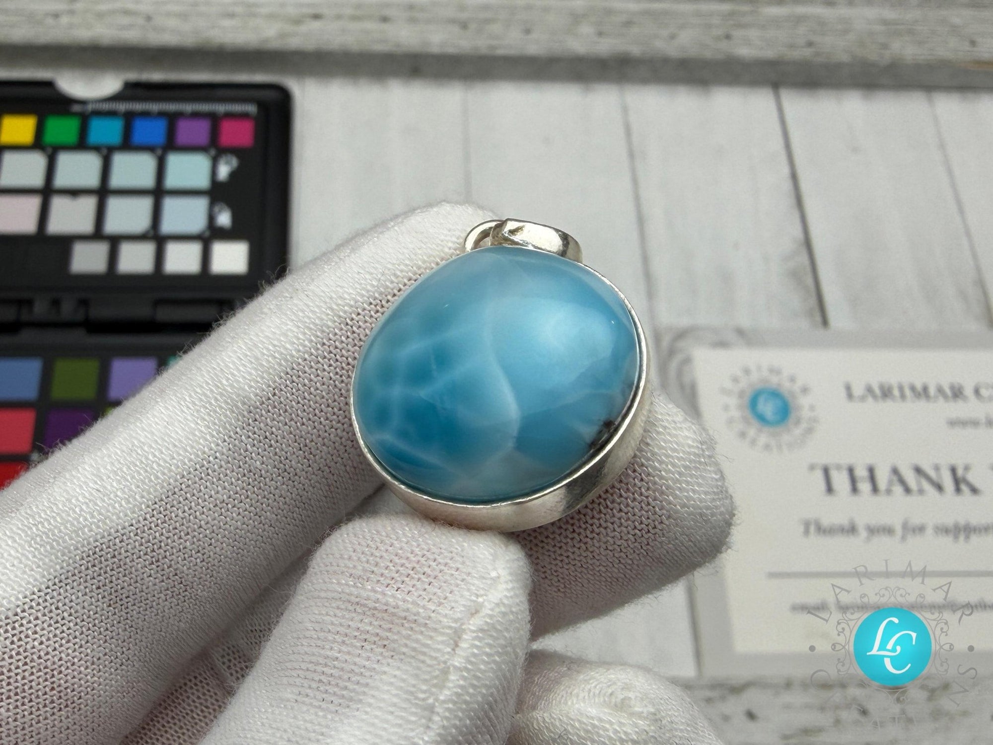 Larimar Freeform Meditation Stone – Sterling Silver - Larimar Creations