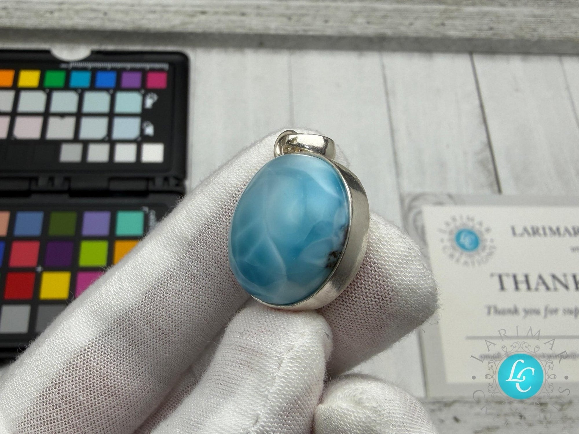 Larimar Freeform Meditation Stone – Sterling Silver - Larimar Creations