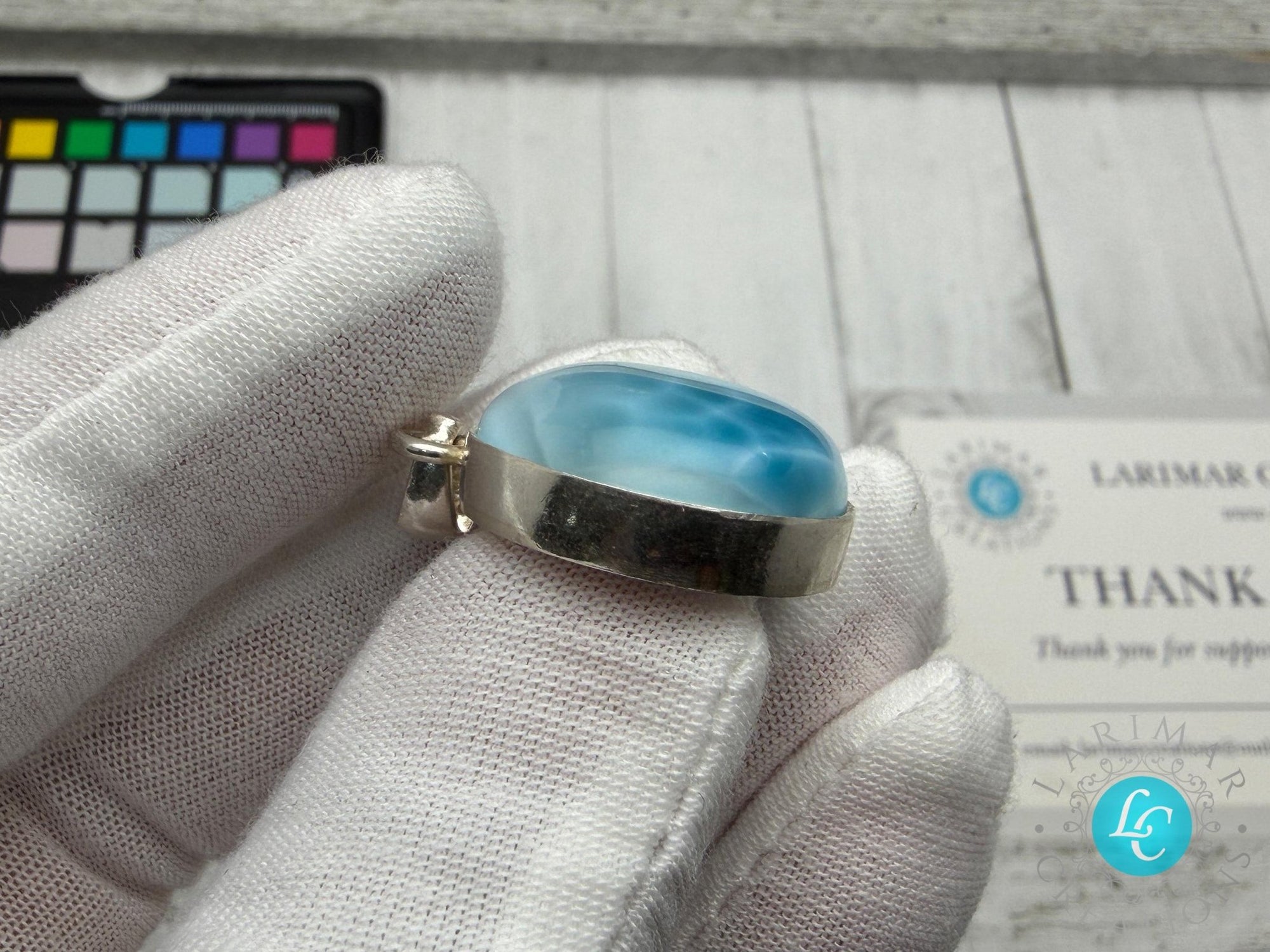 Larimar Freeform Meditation Stone – Sterling Silver - Larimar Creations