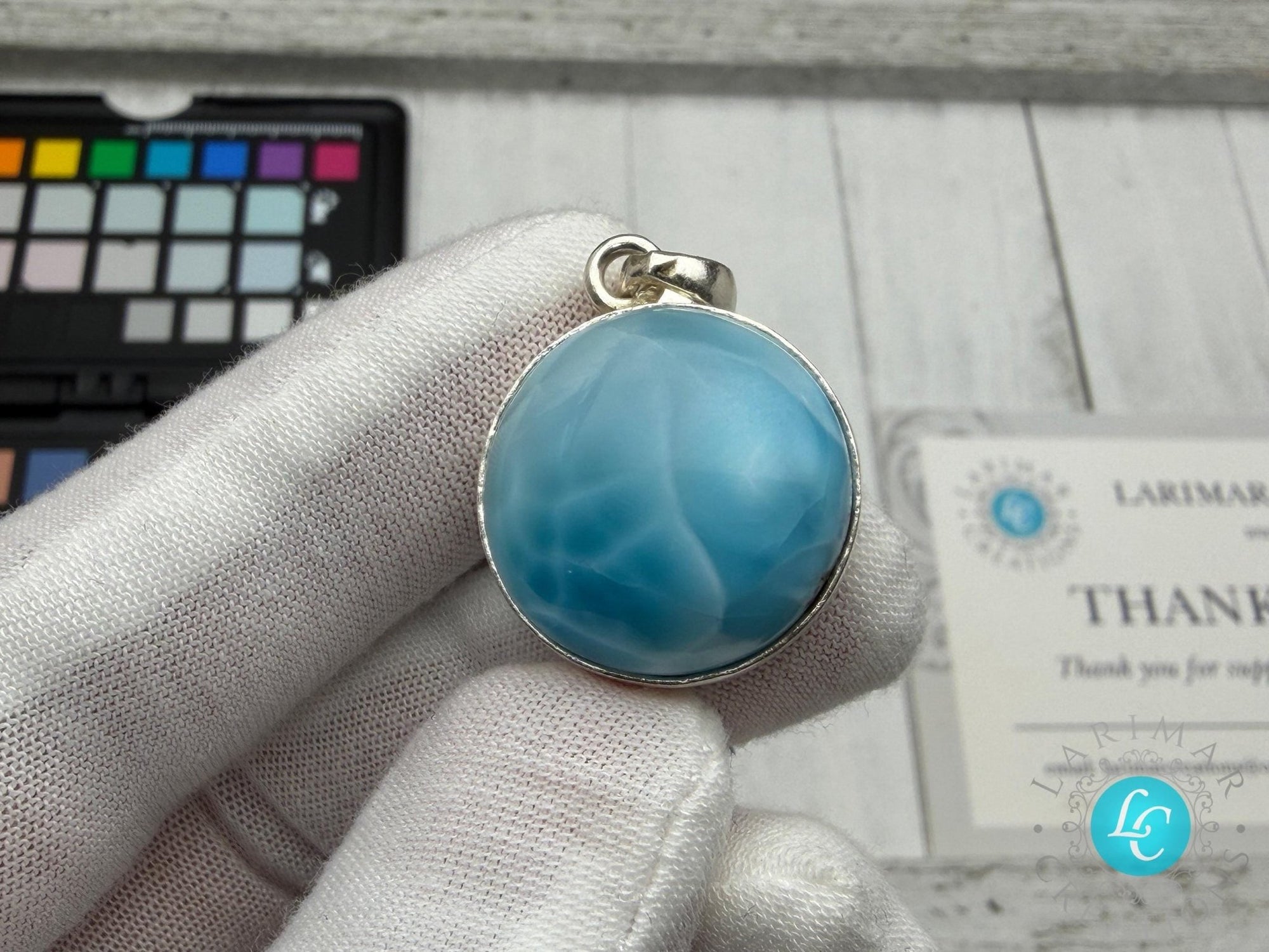 Larimar Freeform Meditation Stone – Sterling Silver - Larimar Creations