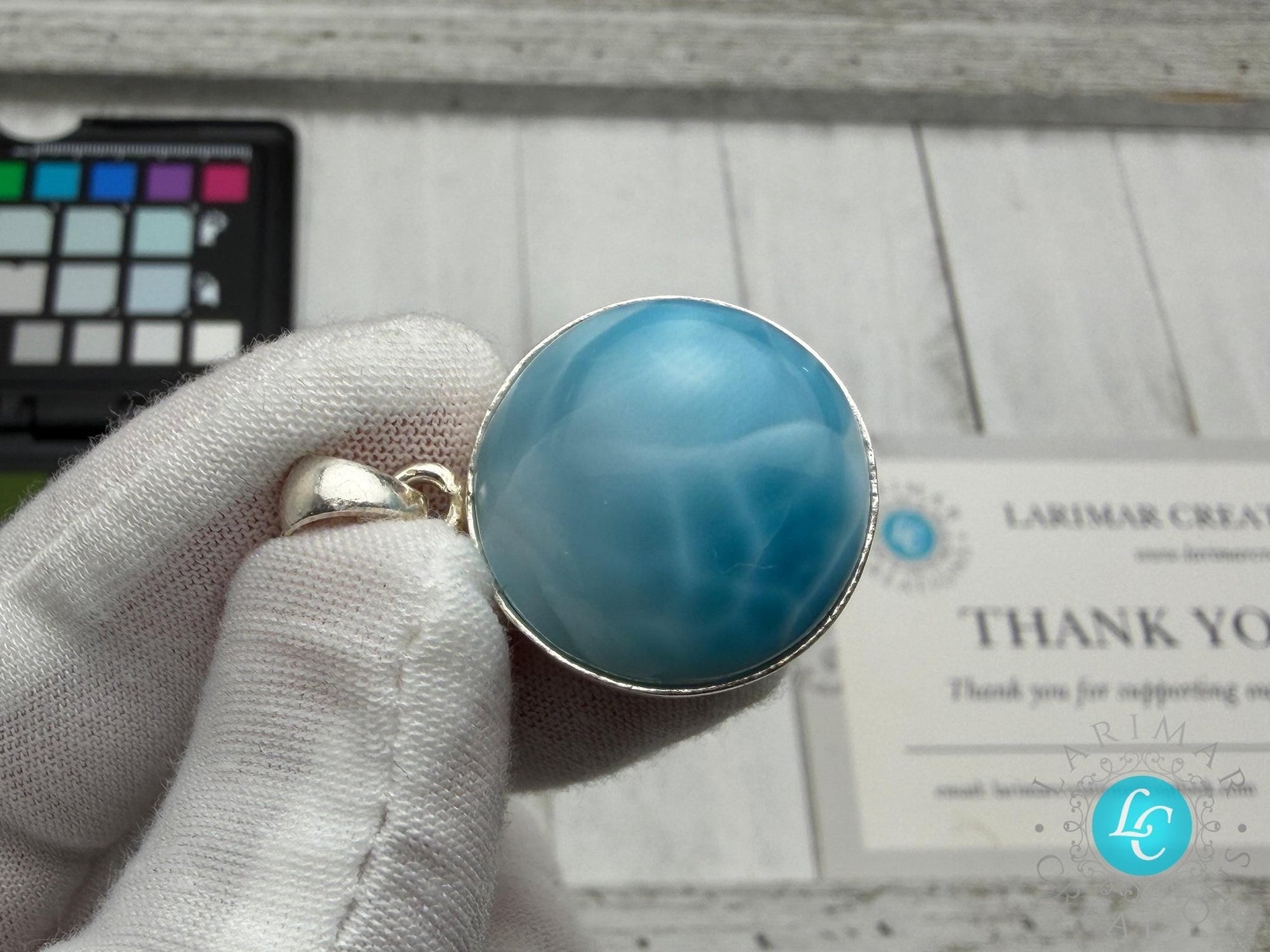 Larimar Freeform Meditation Stone – Sterling Silver - Larimar Creations
