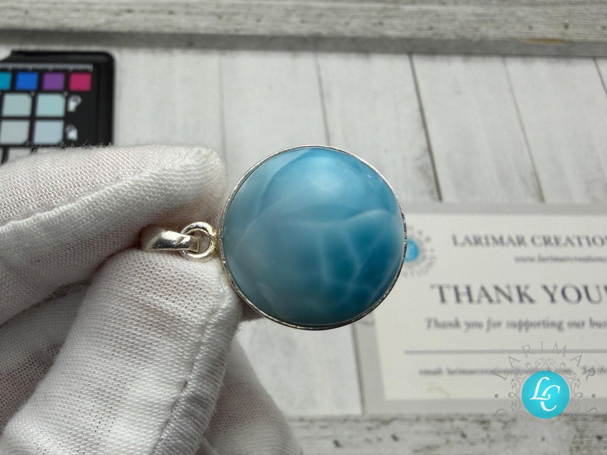 Larimar Freeform Meditation Stone – Sterling Silver - Larimar Creations