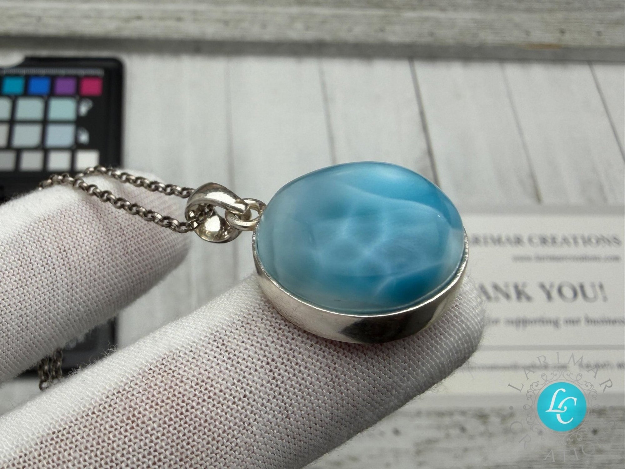 Larimar Freeform Meditation Stone – Sterling Silver - Larimar Creations