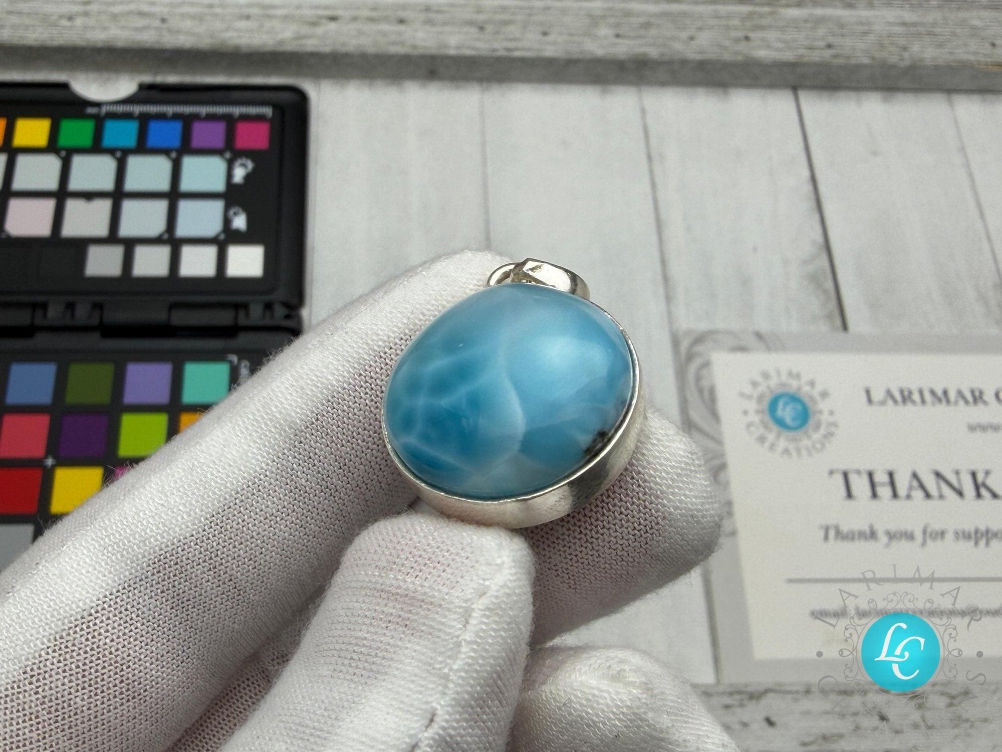 Larimar Freeform Meditation Stone – Sterling Silver - Larimar Creations