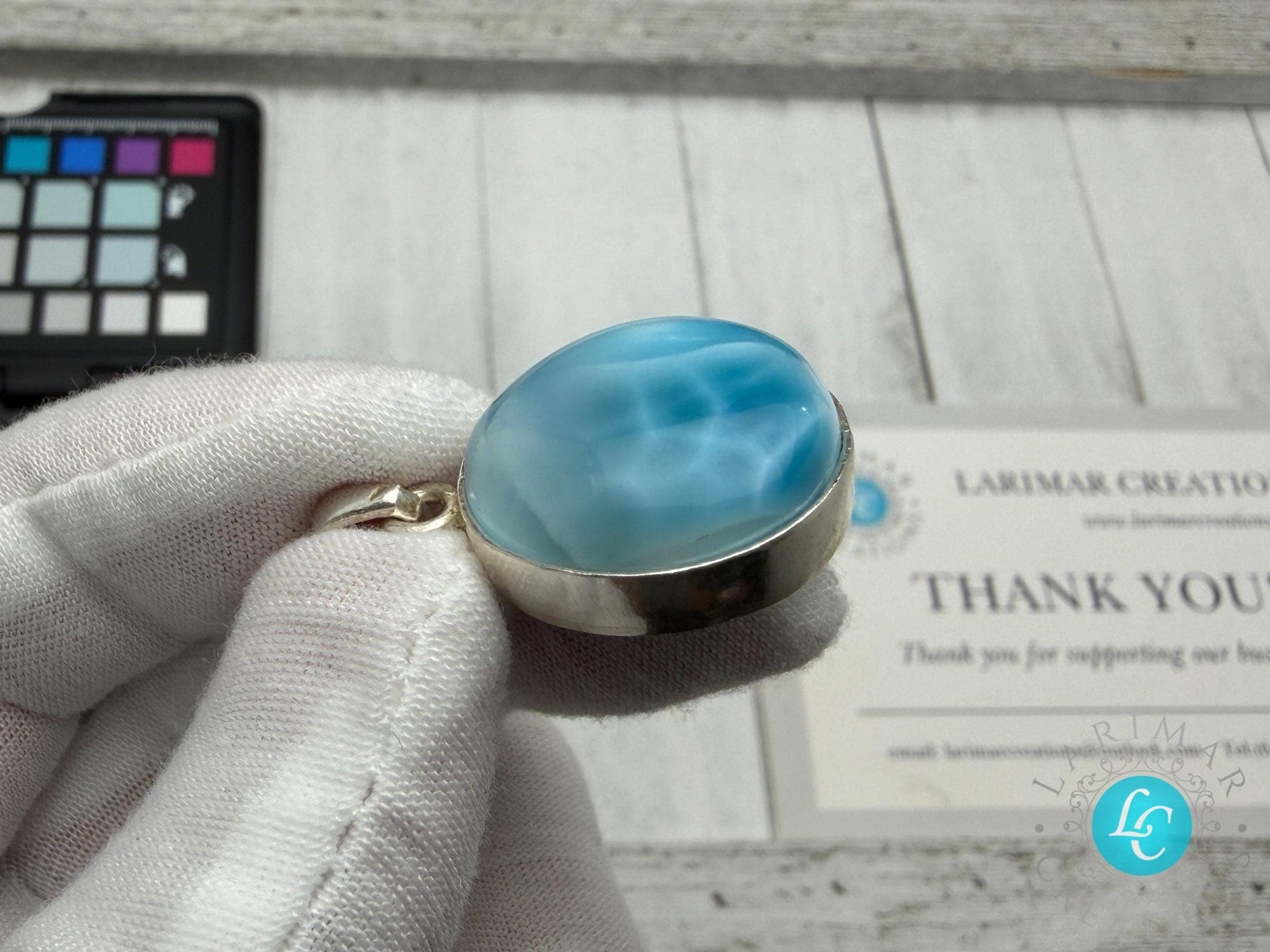 Larimar Freeform Meditation Stone – Sterling Silver - Larimar Creations