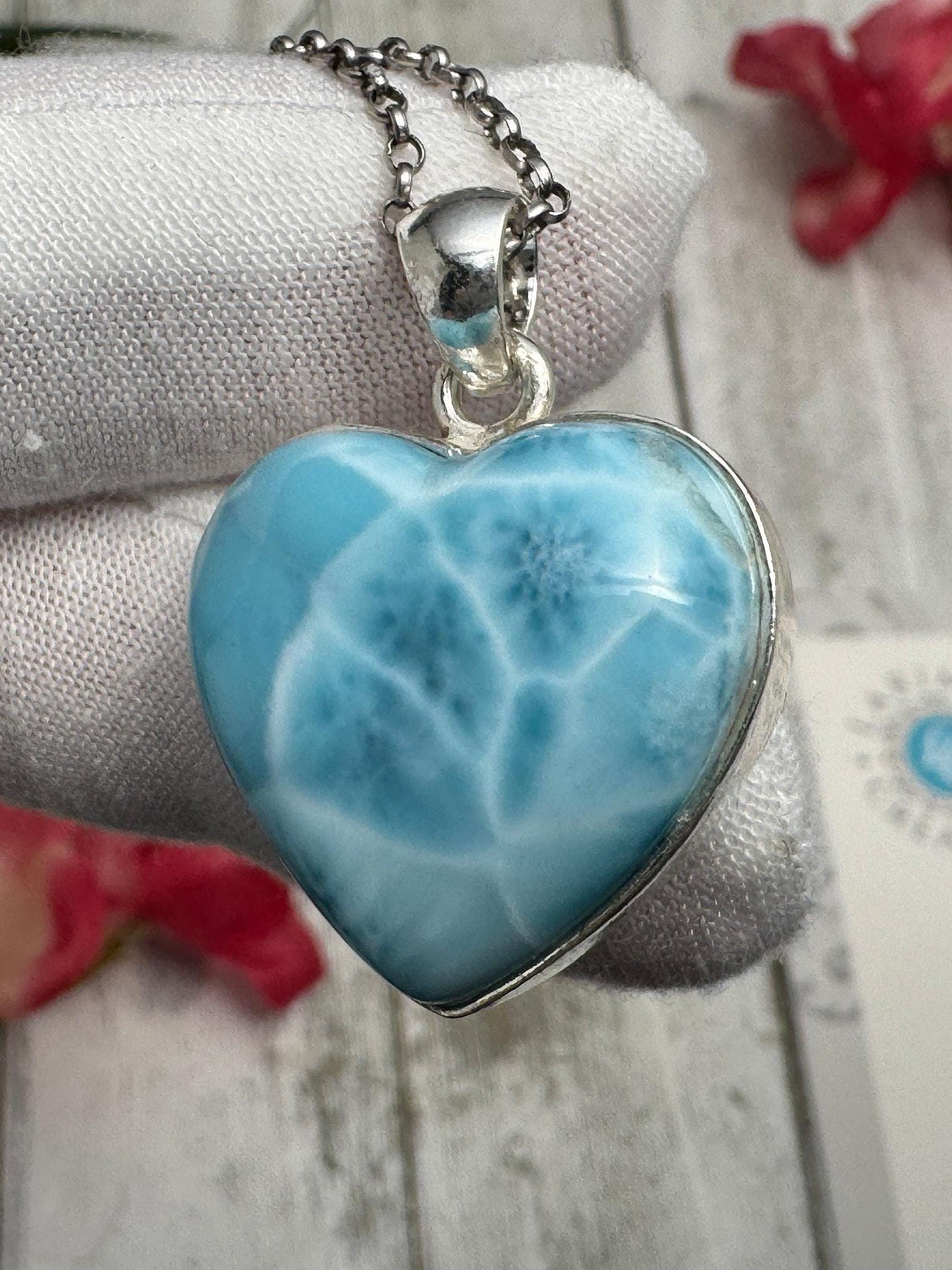 Larimar Heart Necklace: 925 Sterling Silver - Larimar Creations