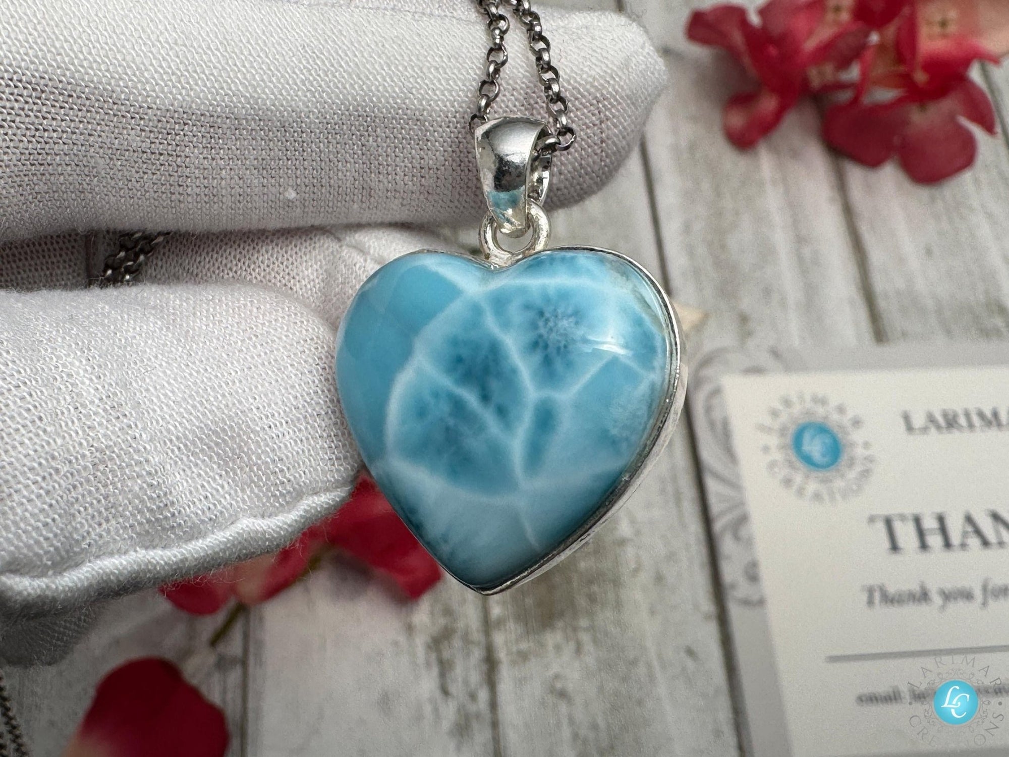 Larimar Heart Necklace: 925 Sterling Silver - Larimar Creations