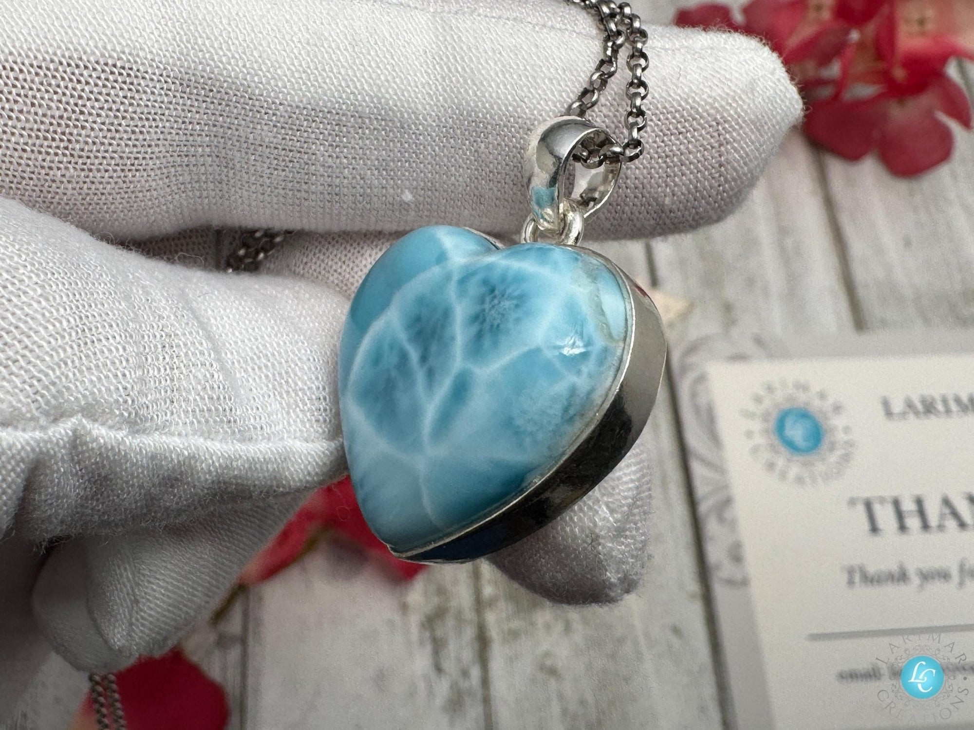 Larimar Heart Necklace: 925 Sterling Silver - Larimar Creations