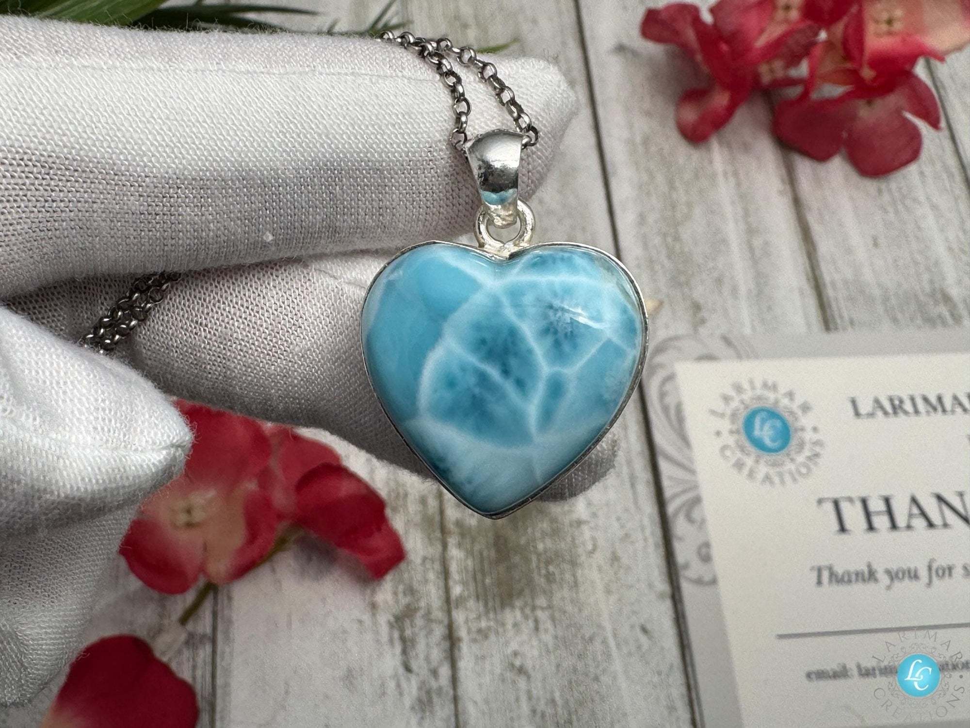 Larimar Heart Necklace: 925 Sterling Silver - Larimar Creations