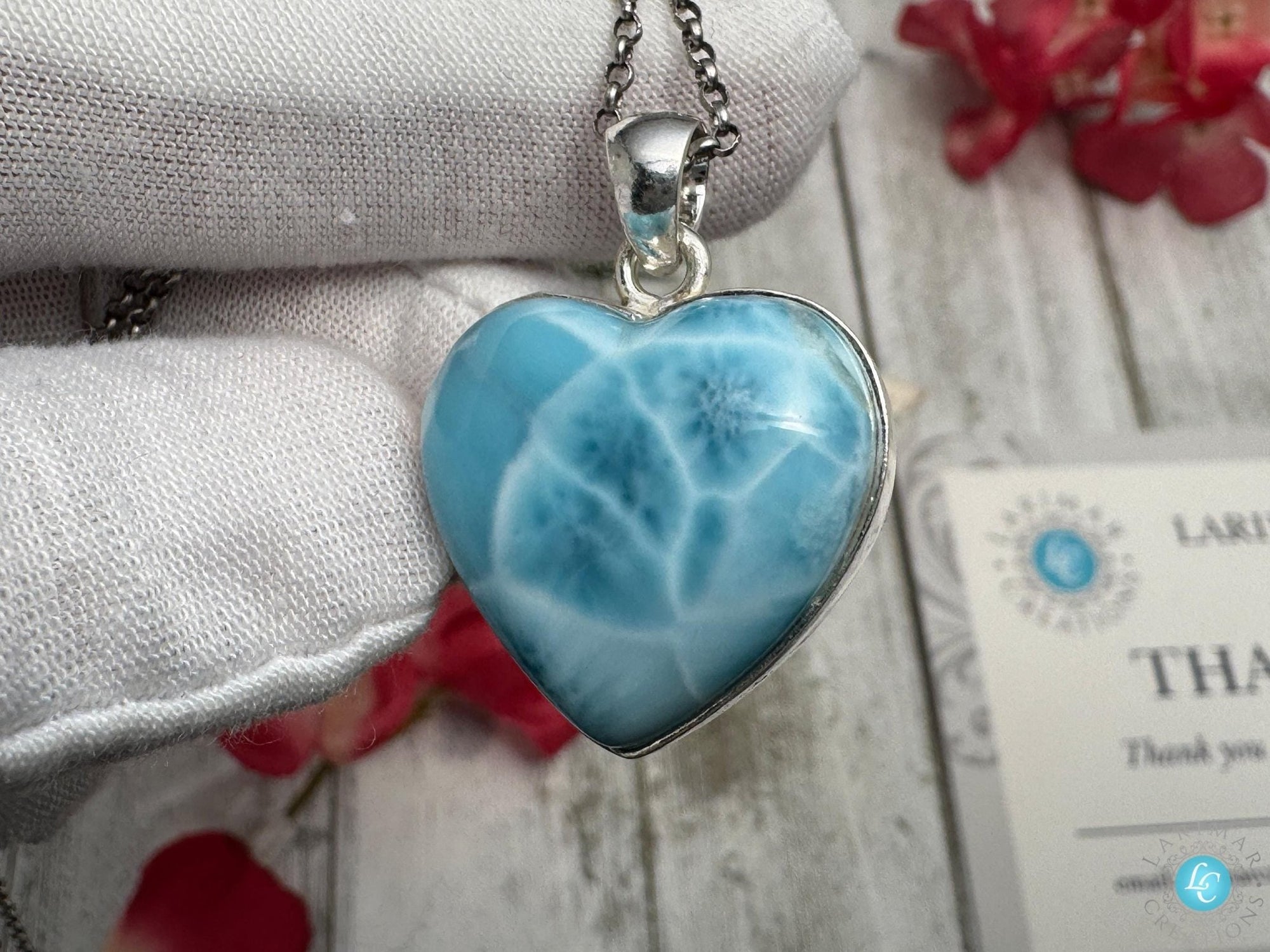 Larimar Heart Necklace: 925 Sterling Silver - Larimar Creations