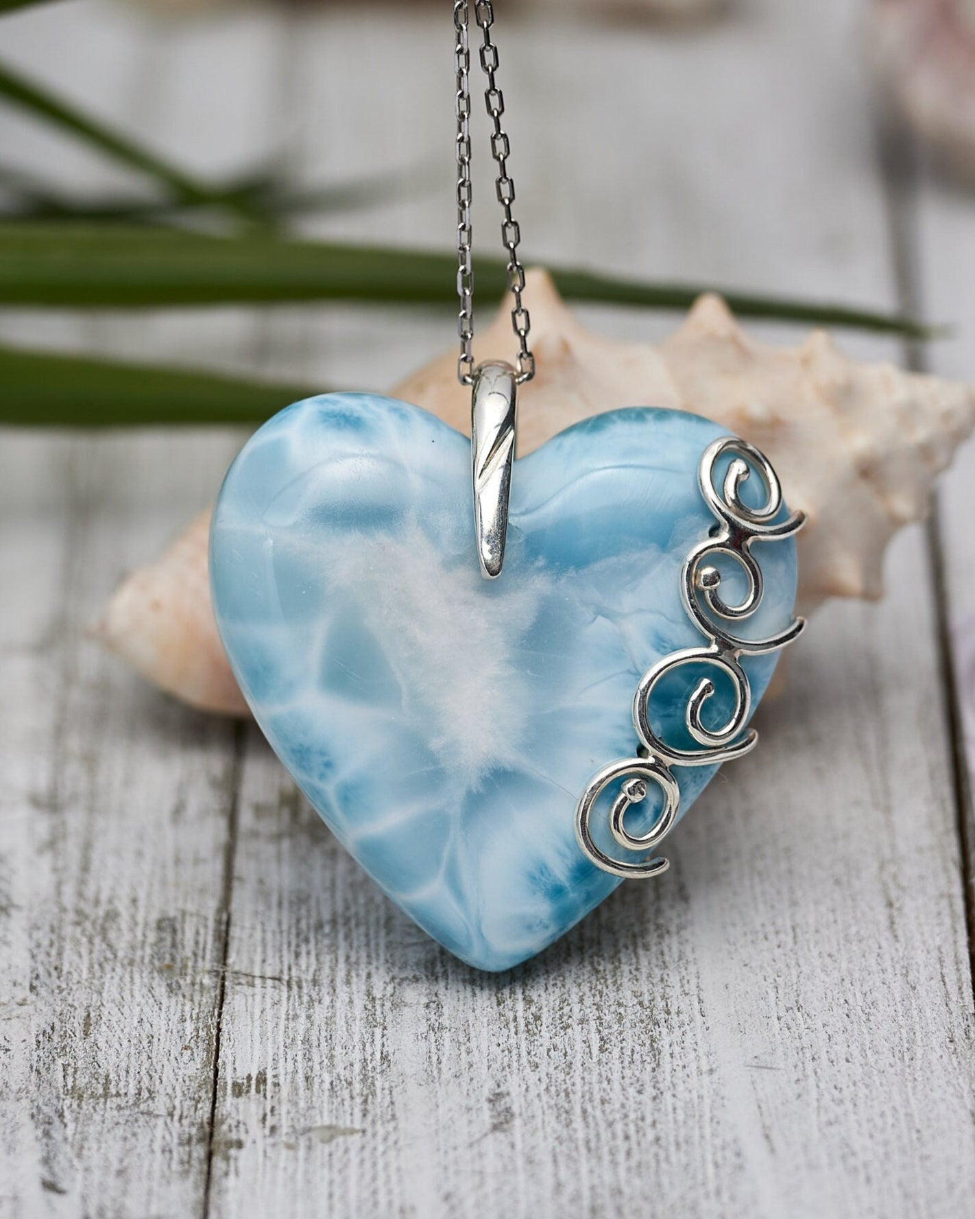 Larimar heart Necklace Sterling SIlver 925 Larimar Creations