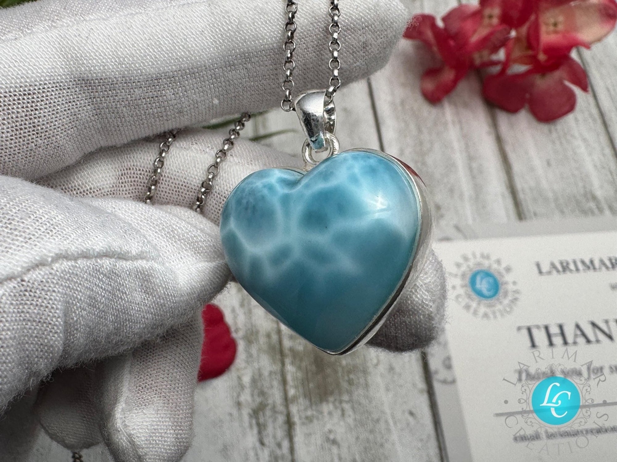 Larimar Heart Pendant 925 Sterling Silver - Larimar Creations