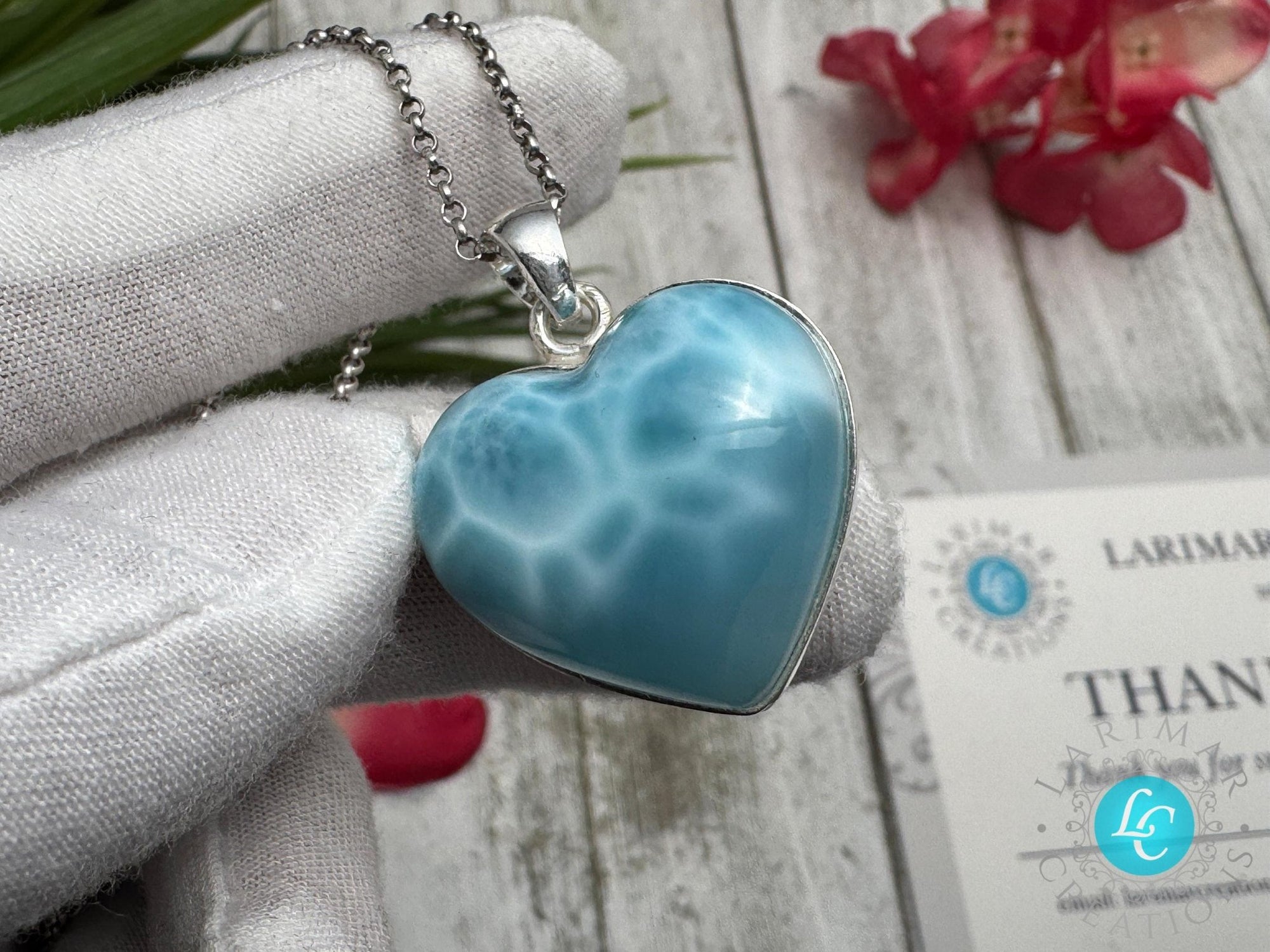 Larimar Heart Pendant 925 Sterling Silver - Larimar Creations