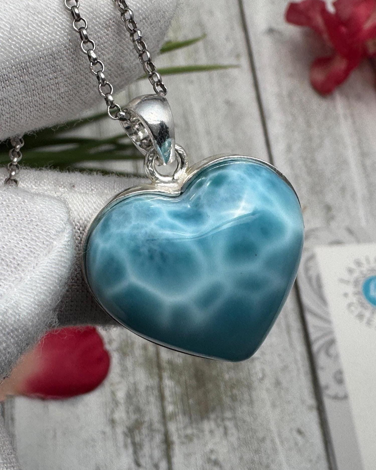 Larimar Heart Pendant 925 Sterling Silver - Larimar Creations