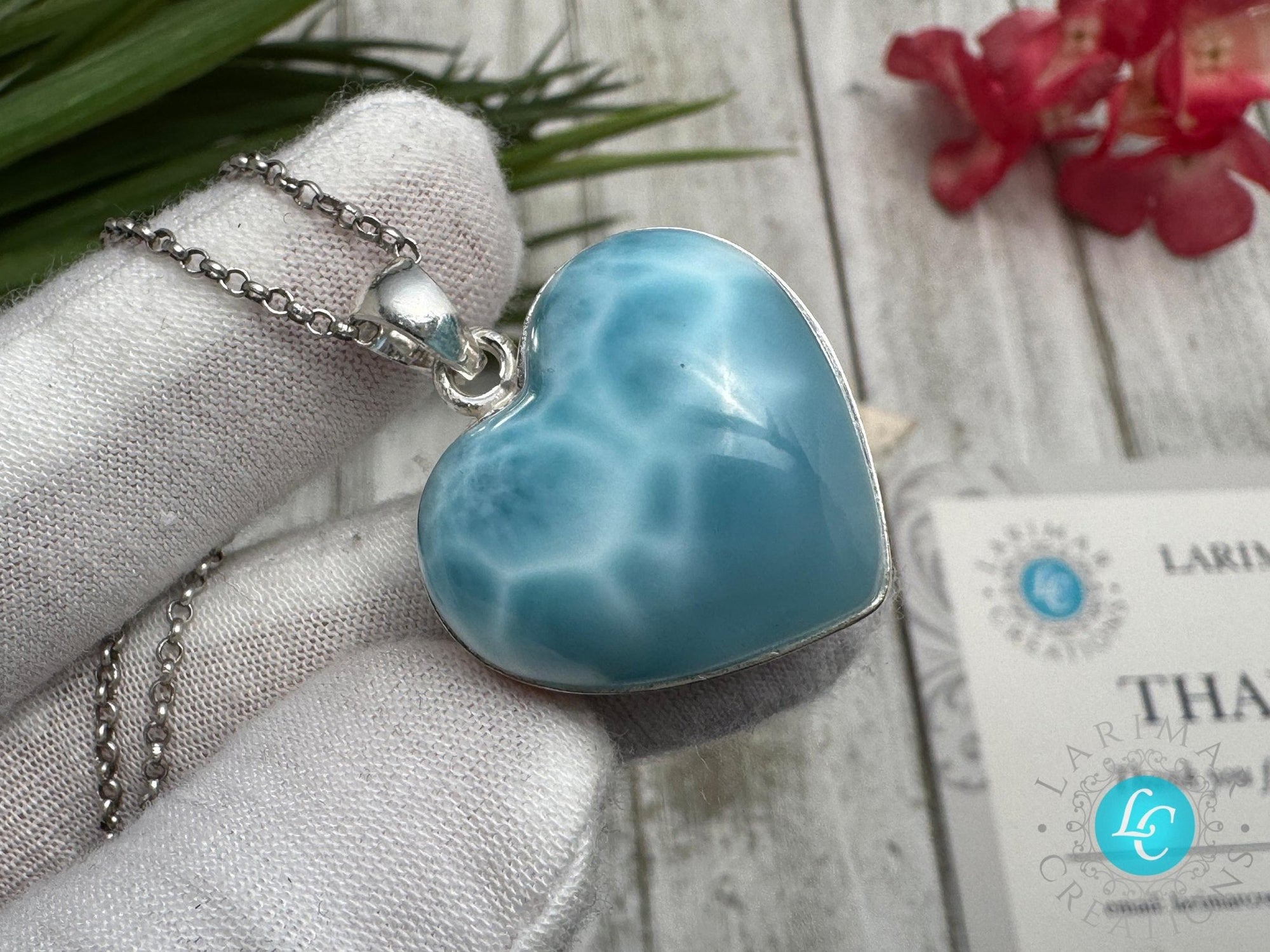 Larimar Heart Pendant 925 Sterling Silver - Larimar Creations