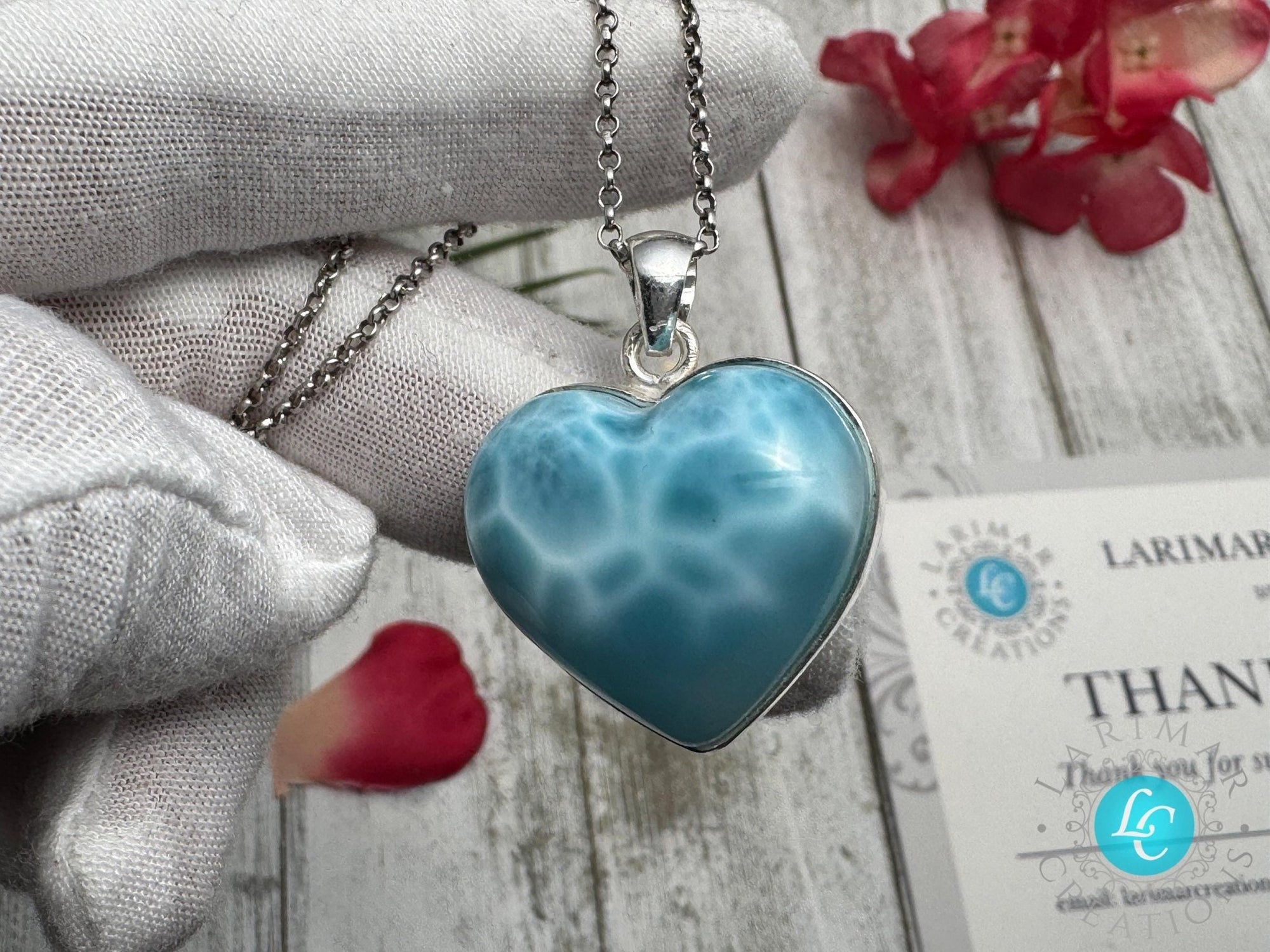 Larimar Heart Pendant 925 Sterling Silver - Larimar Creations