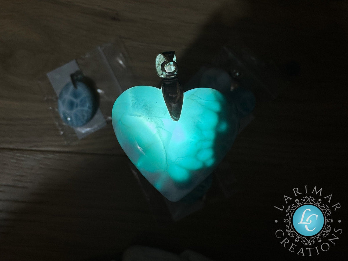 Larimar Heart pendant , 925 Sterling Silver - Larimar Creations
