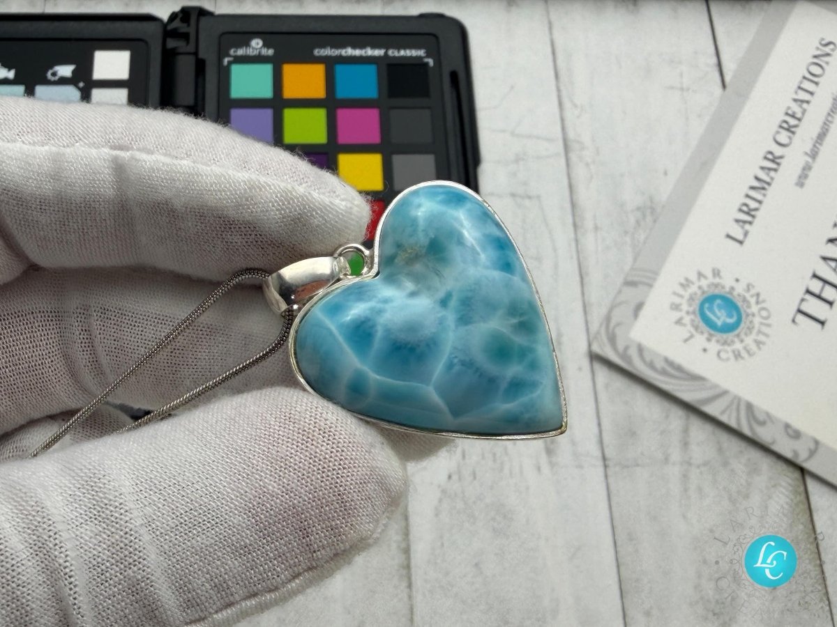 Larimar Heart Pendant | Natural Gemstone Necklace - Larimar Creations