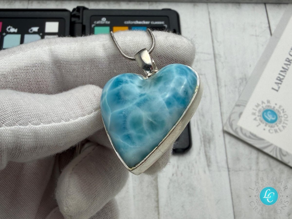 Larimar Heart Pendant | Natural Gemstone Necklace - Larimar Creations