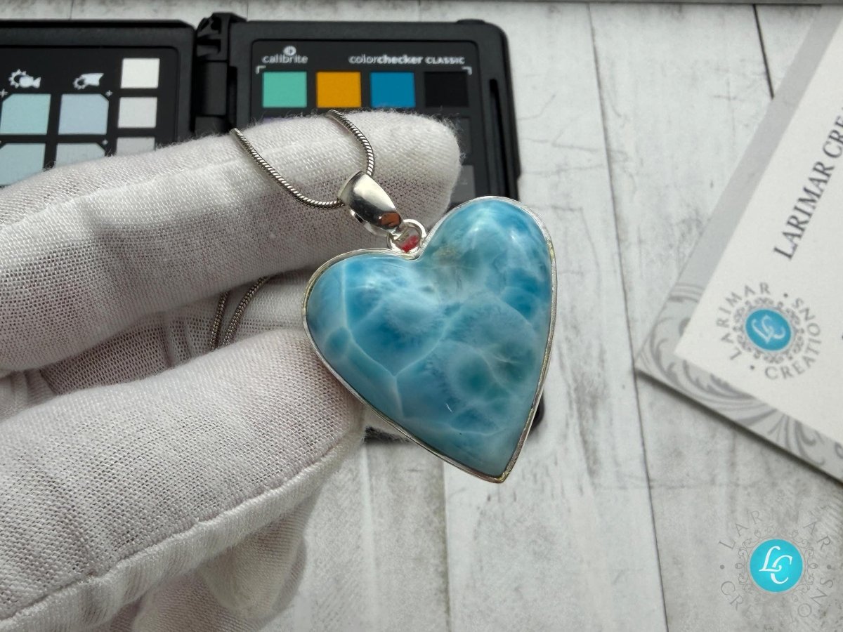 Larimar Heart Pendant | Natural Gemstone Necklace - Larimar Creations